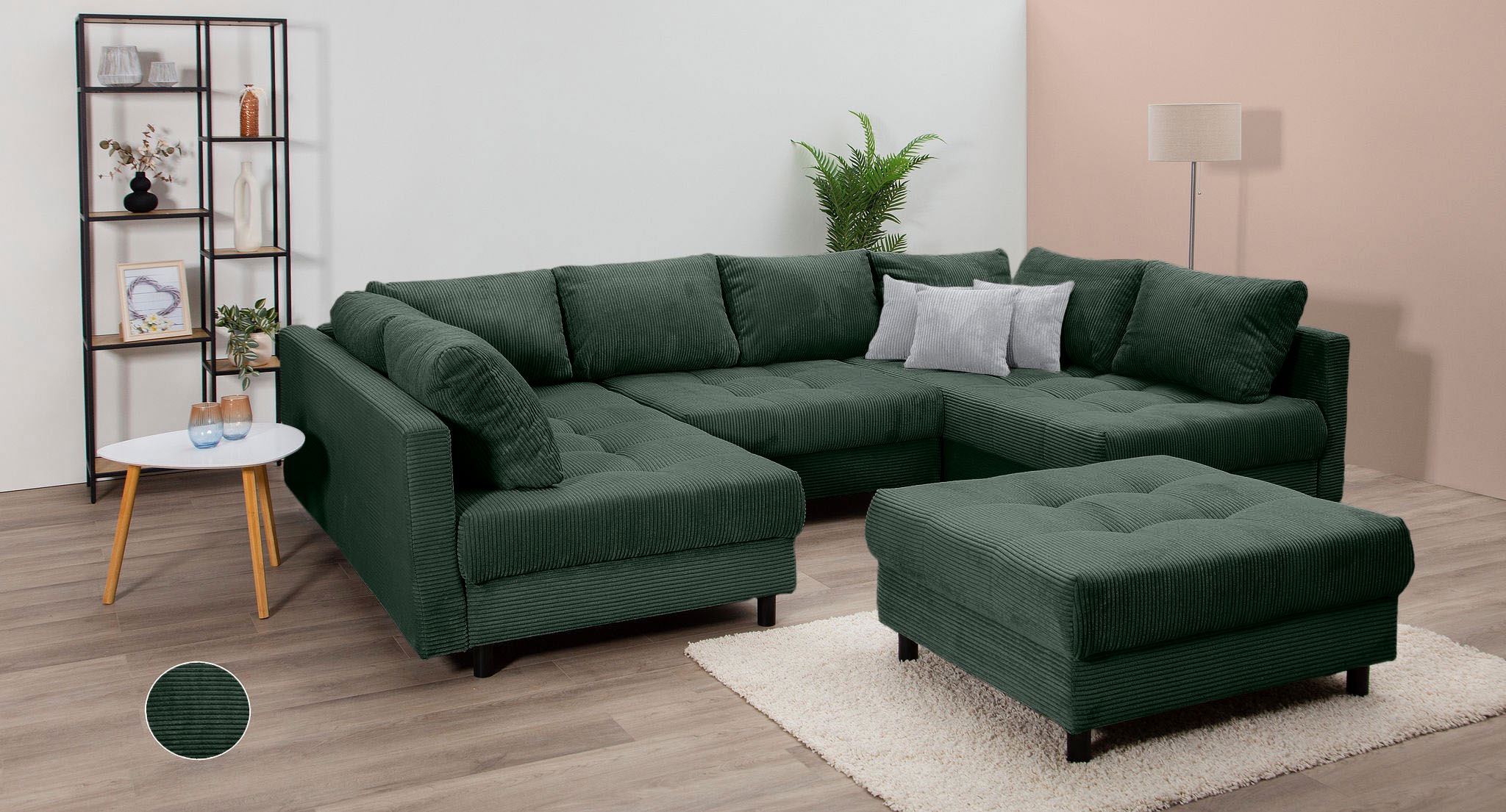 COLLECTION AB Wohnlandschaft "Toni U-Form, B: 298 cm, XXL-Liegefläche 282x178 cm mit Hocker" Set: Sofa & Hocker, 3 Zierkissen, Federkern