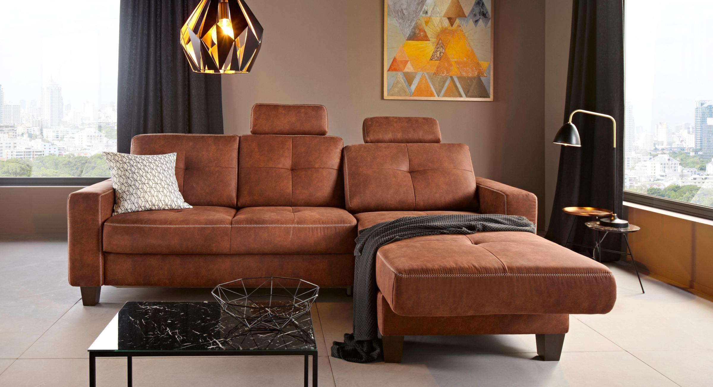 Places of Style Ecksofa »Varese L-Form«, Kreuznaht in beige