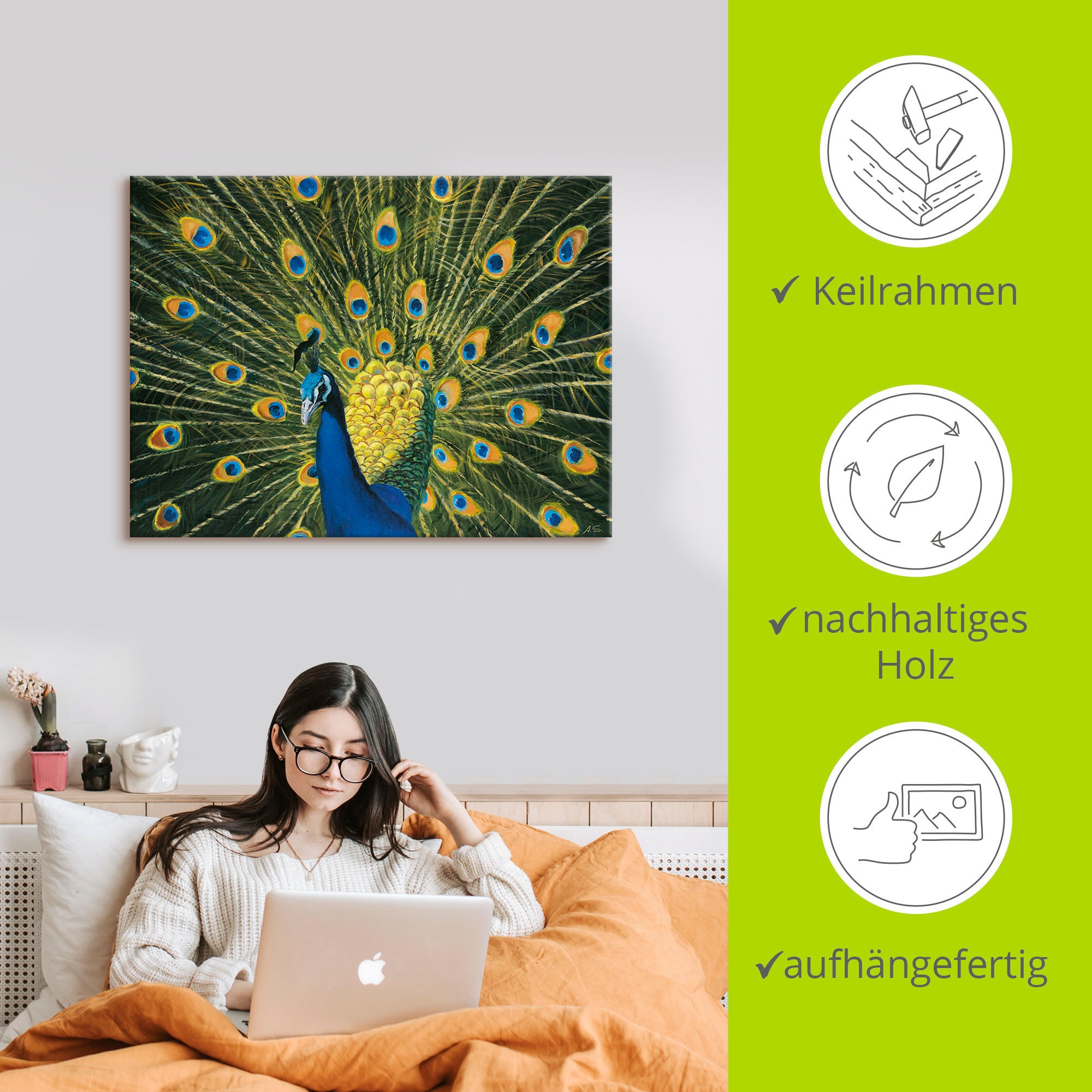 Artland Wandbild »Pfau«, Vögel, (1 St.), als Alubild, Outdoorbild, Leinwandbild, Poster, Wandaufkleber