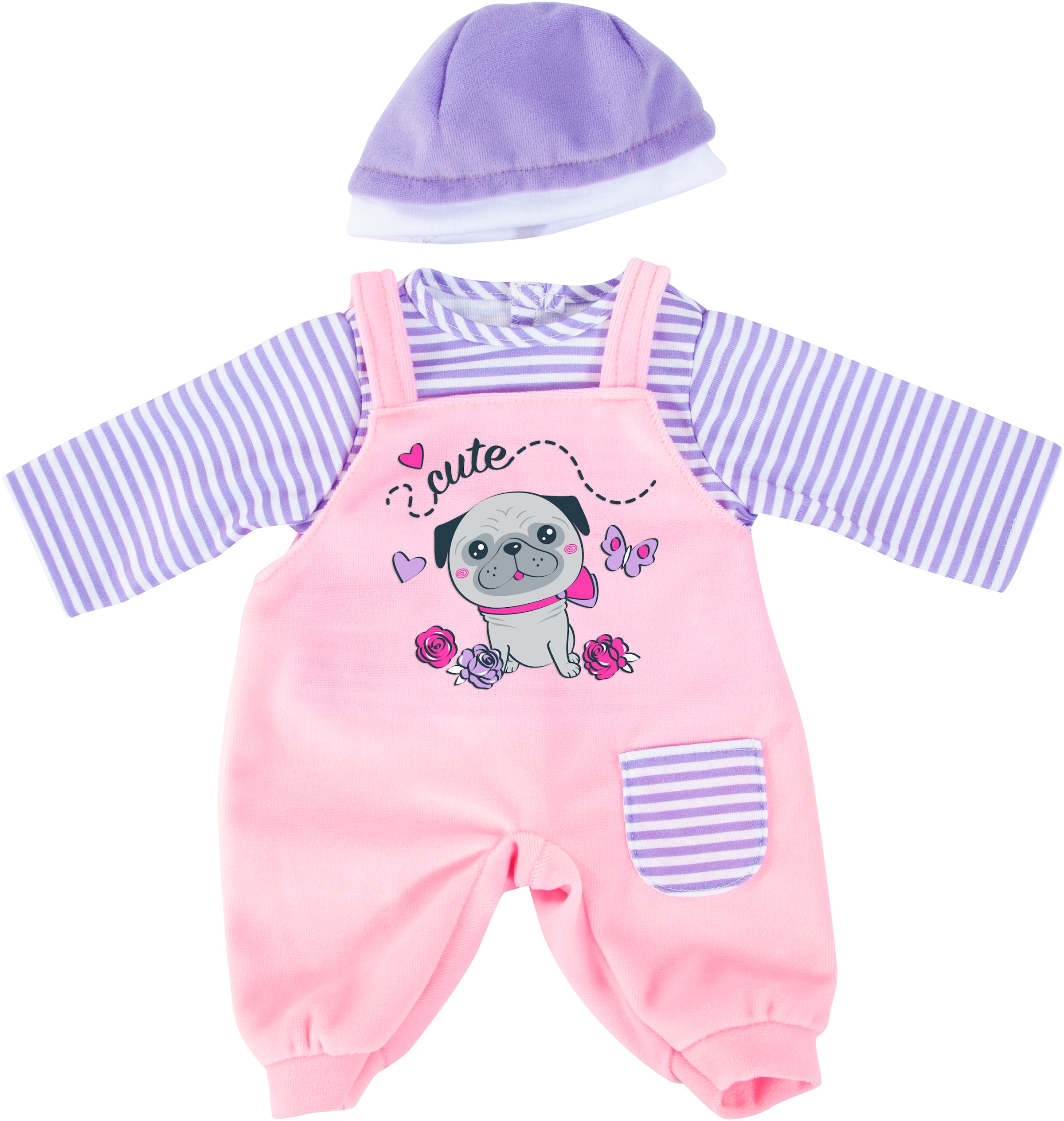 BAYER Kinder Puppenkleidung "Latzhose Hund 46 cm", lila, Puppenkleidung