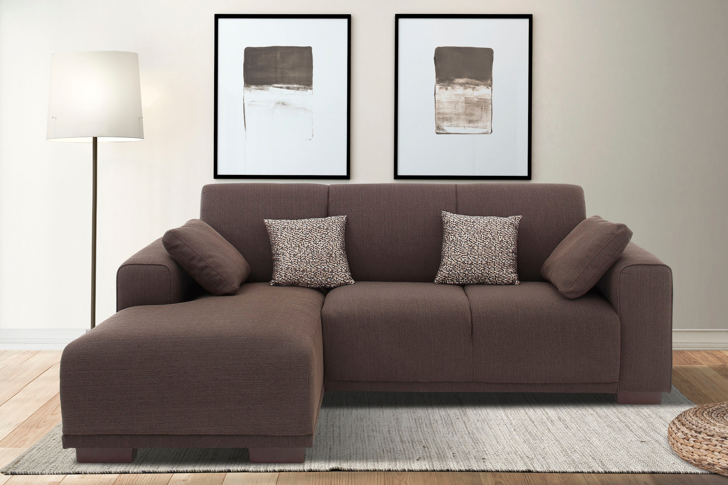 Home affaire Ecksofa »BORNHOLM L-Form mit Recamiere, Maße B/T/H: 234/162/85 cm«, Recamiere links oder rechts bestellbar, Wellenfederung, inkl. 2 Kissen