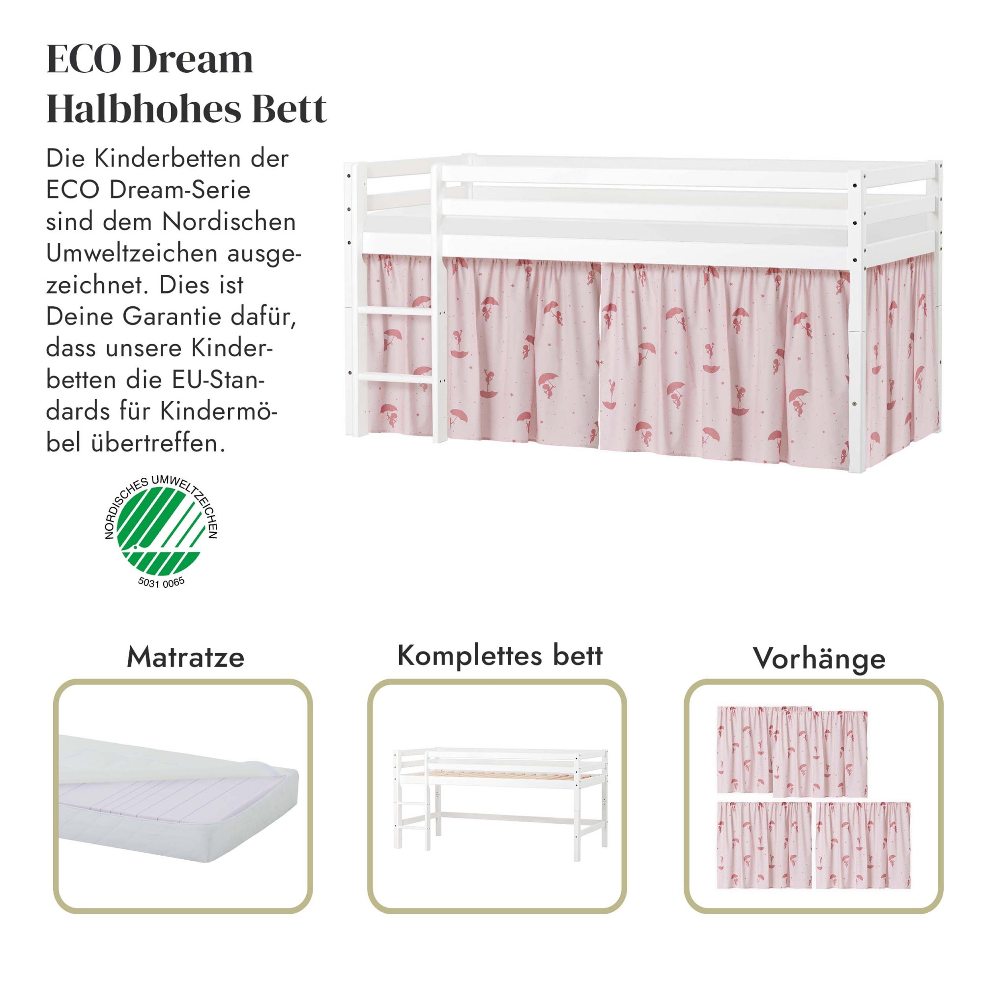 Hoppekids Spielbett »ECO Dream, Hochbett, teilbar in 2 Einzelbetten«, Massivholz, wahlweise in 2 Größen und 4 Farben, Matratze wählbar