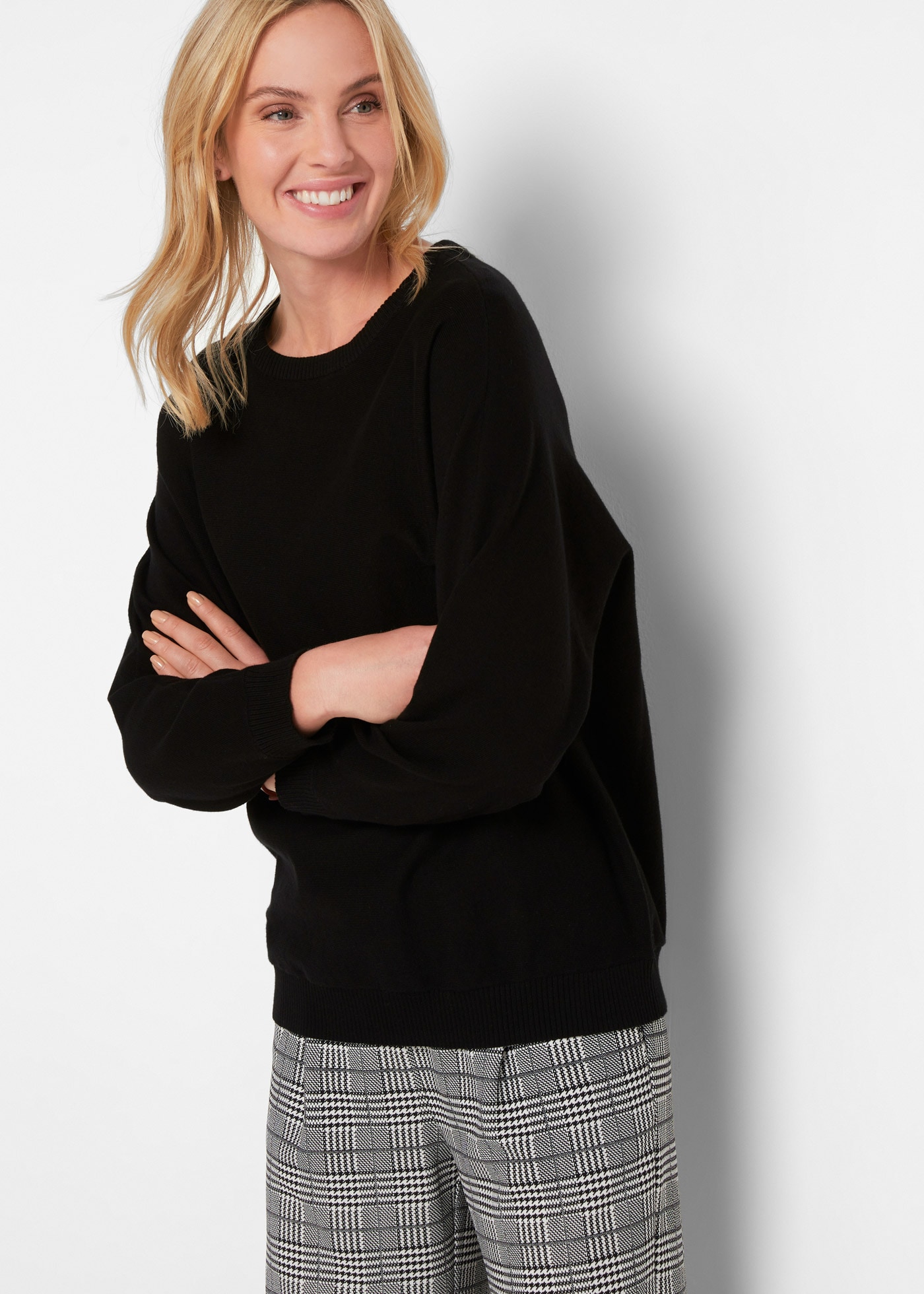 bonprix Strickpullover "Pullover mit Fledermausärmeln" im Feinstrick mit hohem Baumwollanteil, mit Fledermausärmeln