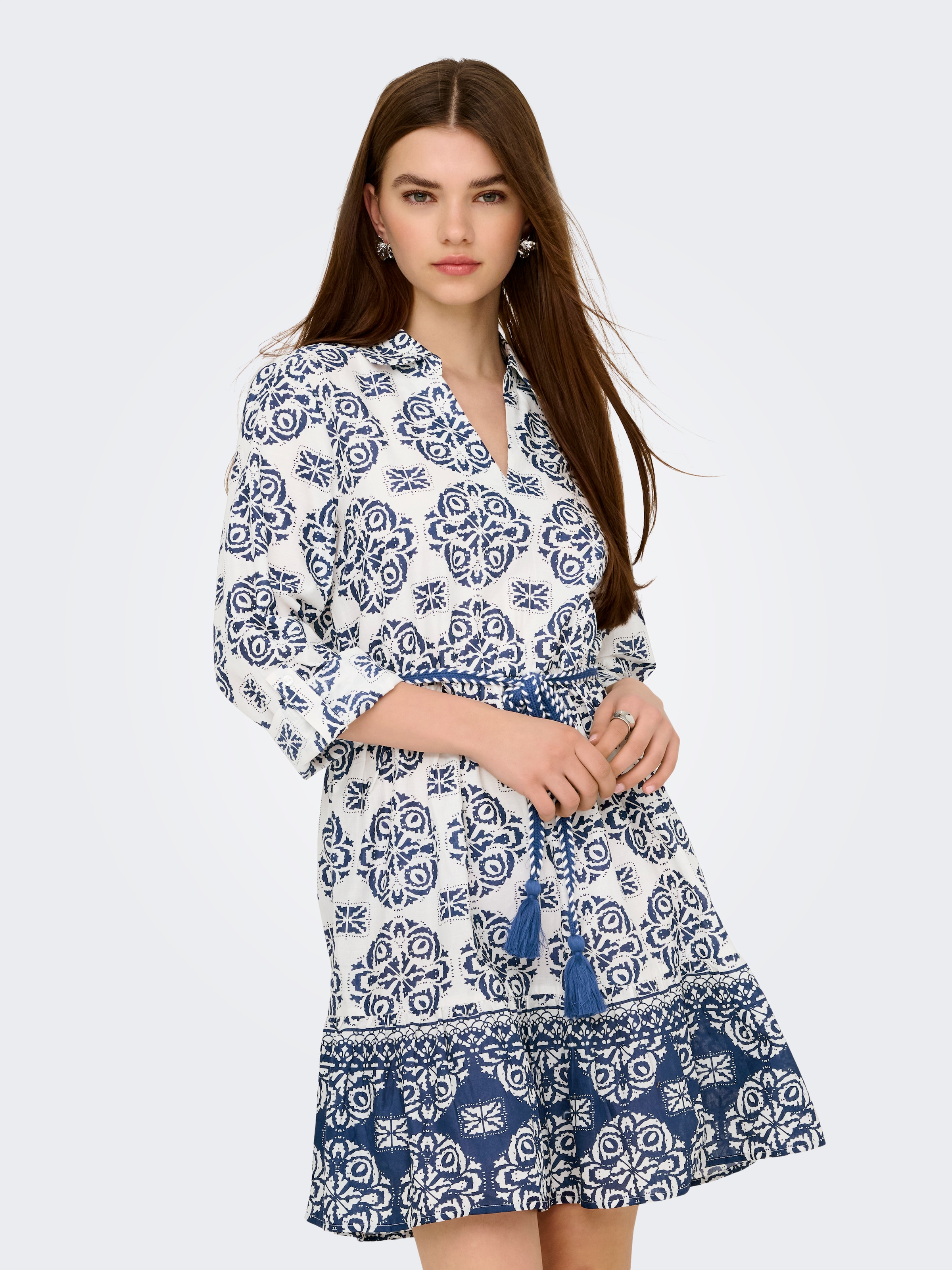 JDY Tunikakleid "JDYANNA 7/8 DRESS WVN", mit Volant und Bindegürtel günstig online kaufen