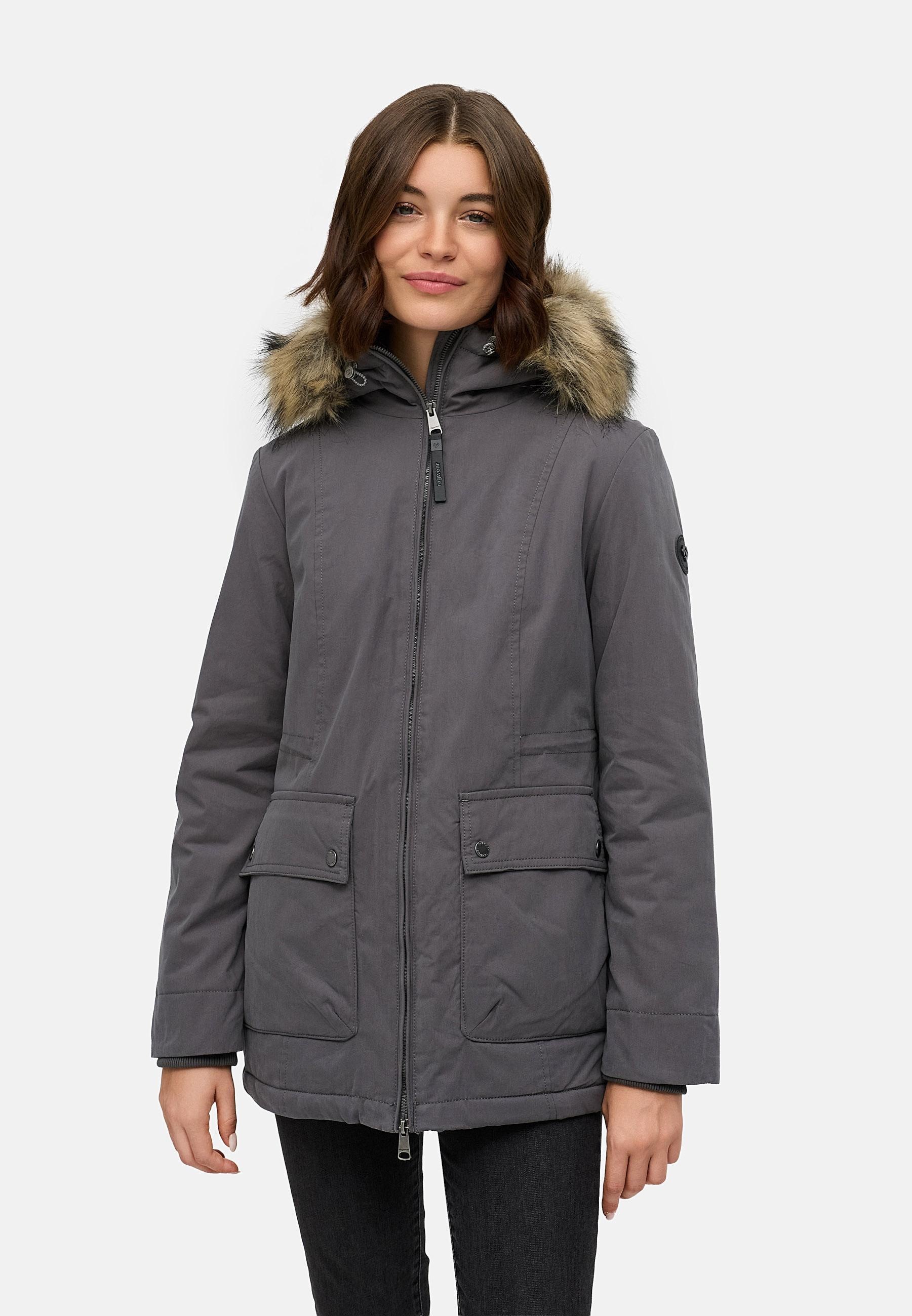 Ragwear Kurzmantel »Monadetta Warm«, Kurzer Wintermantel mit Kunstfellbesatz
