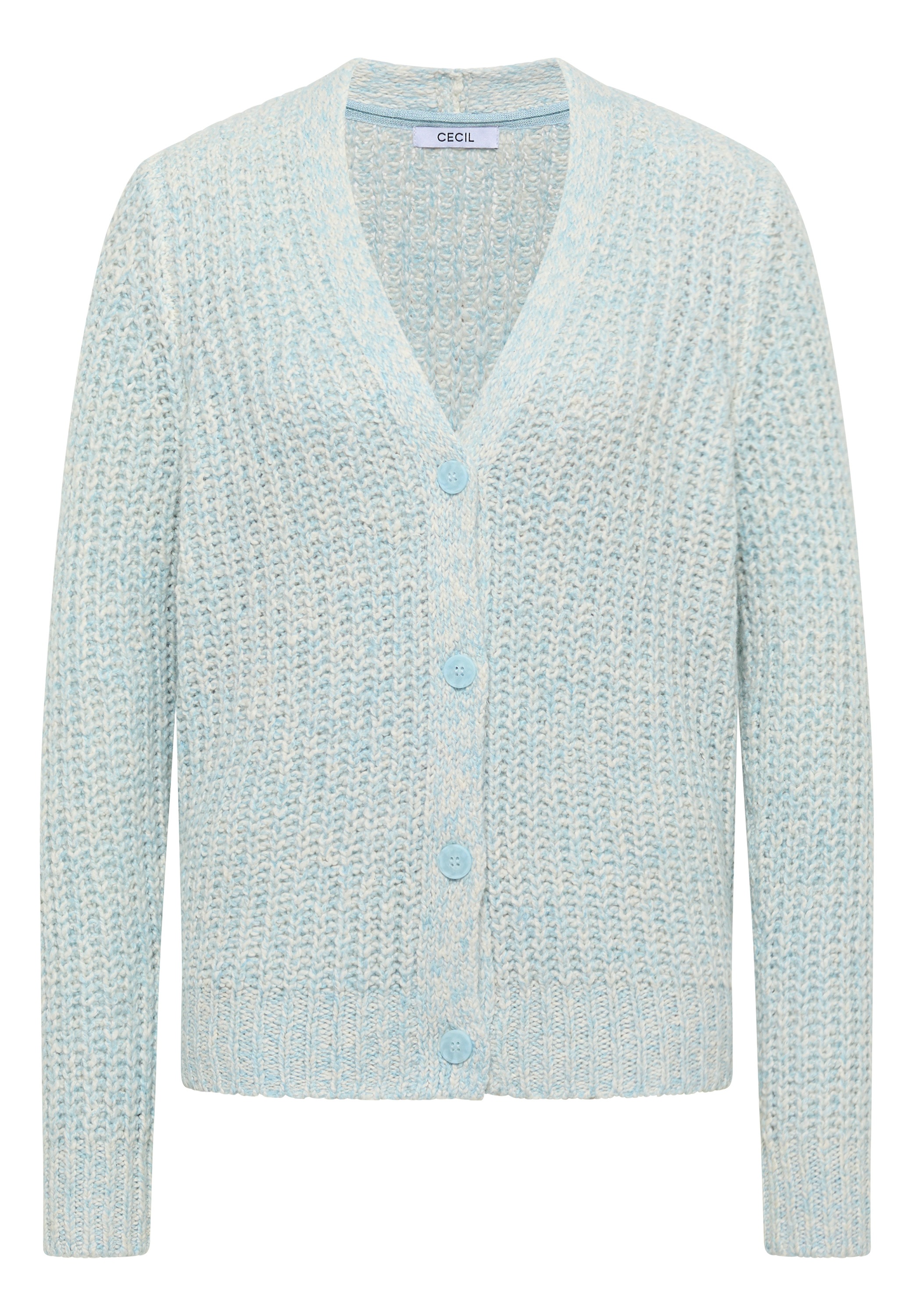Cardigan CECIL, Damen, Gr. L (42), faded blau melange, Web, 58% Baumwolle, 24% Polyacryl, 10% Nylon, 8% Polyester, unifarben, comfort fit normal, V-Ausschnitt, Rippbündchen, Strickjacken 3