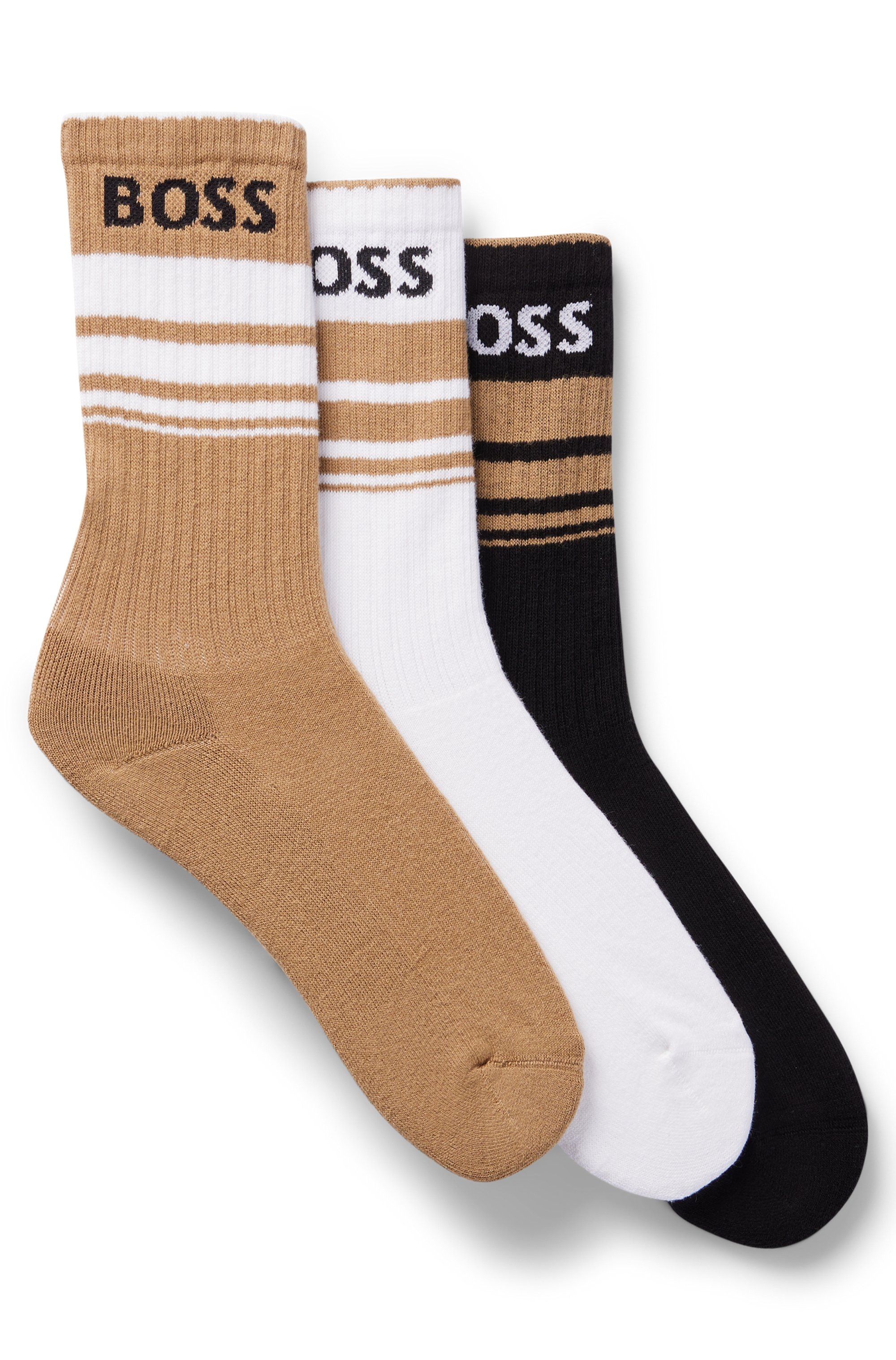 BOSS Freizeitsocken »3P QS Rib Stripe CC«, (Packung, 3 Paar), mit BOSS Logo