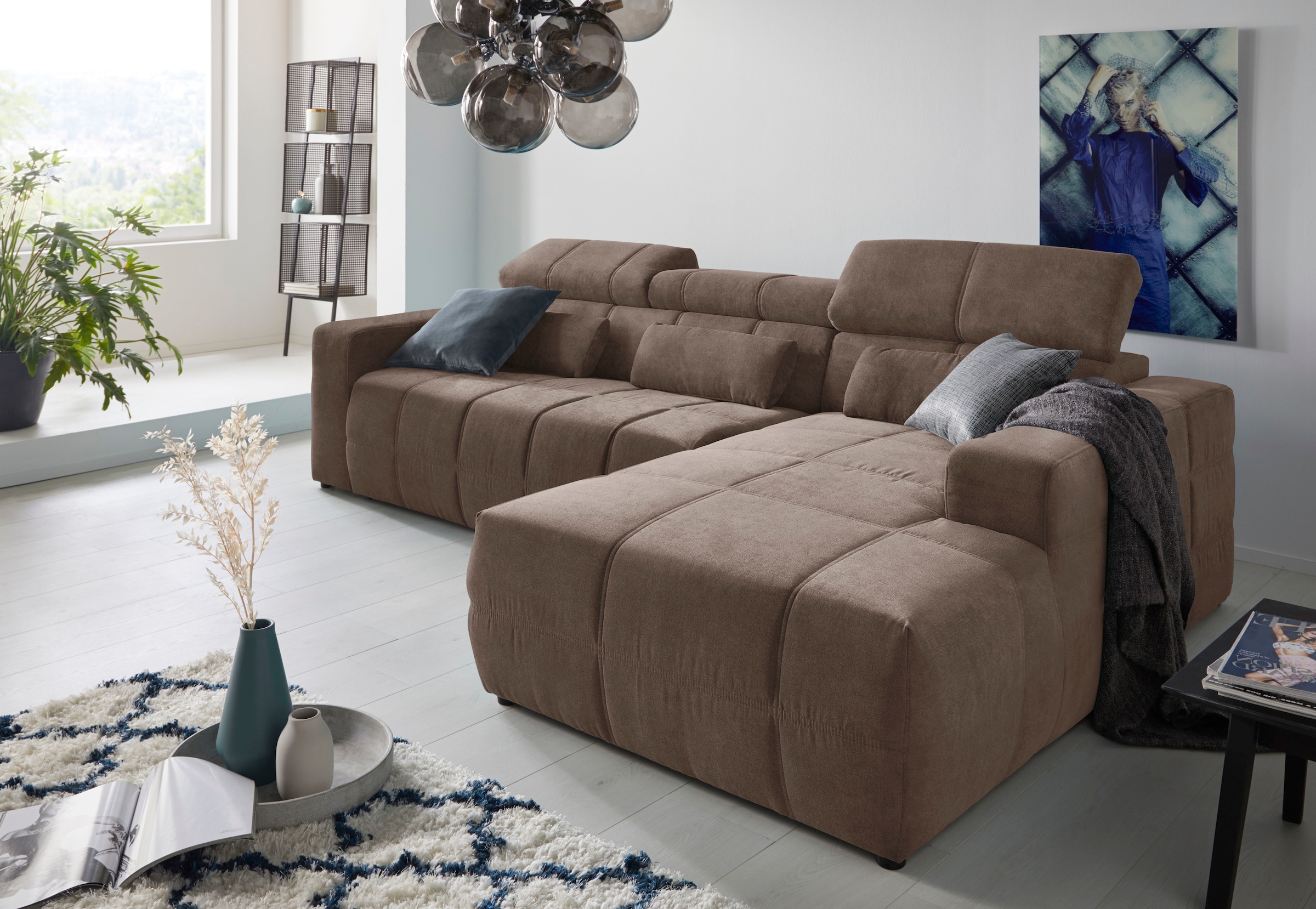 DOMO collection Ecksofa "BRANDON 289x177x80 cm, whlw. mit Sitztiefenverstellung, L-Form" mit Kopfteilverstellung, wahlweise Sitztiefenverstellung, L-Form