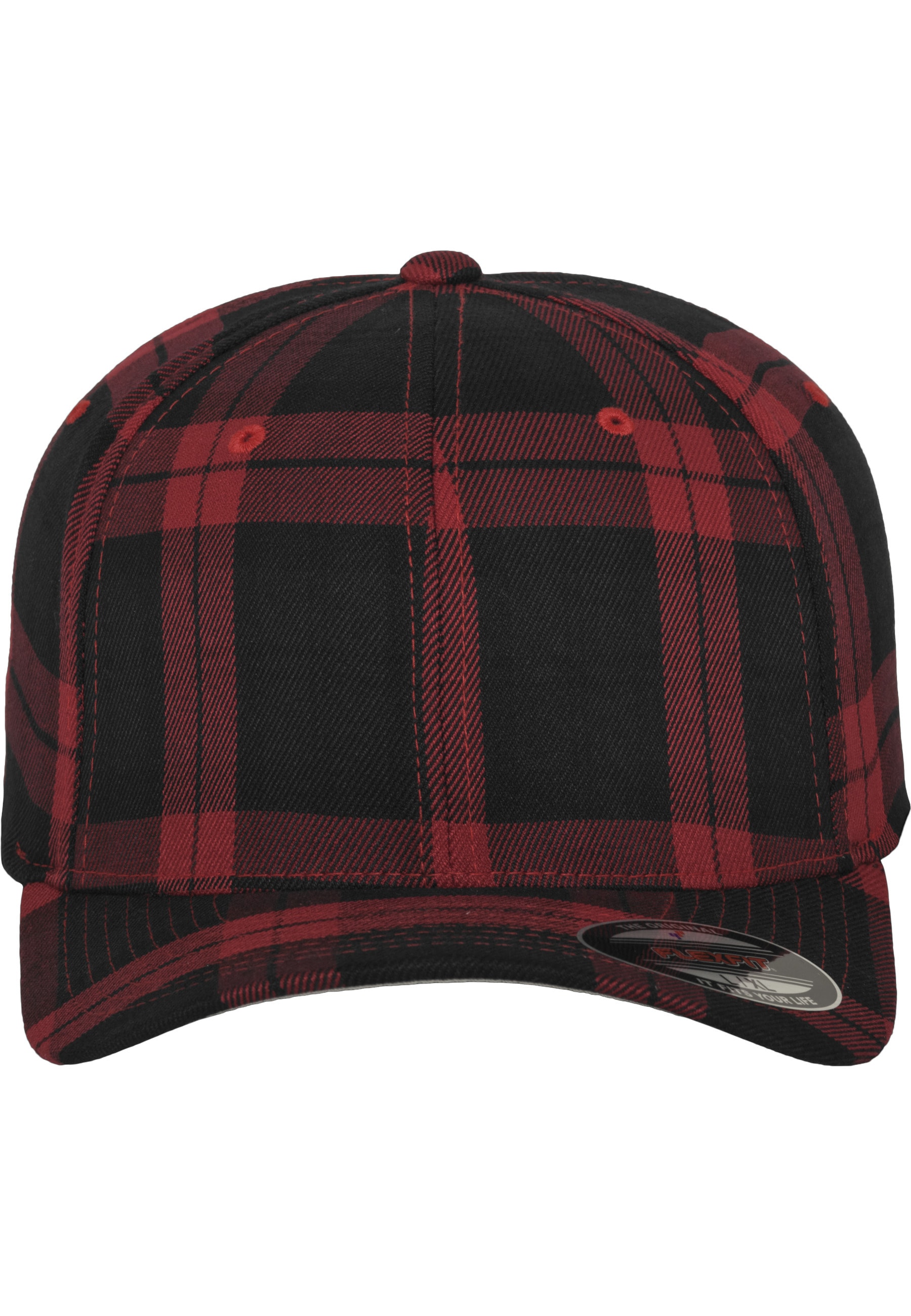 FLEXFIT Flex Cap "Flexfit Unisex Flexfit Tartan Plaid"balck, rot, Gr. L, 64% Polyester, 34% Viskose, 2% Elasthan, Caps