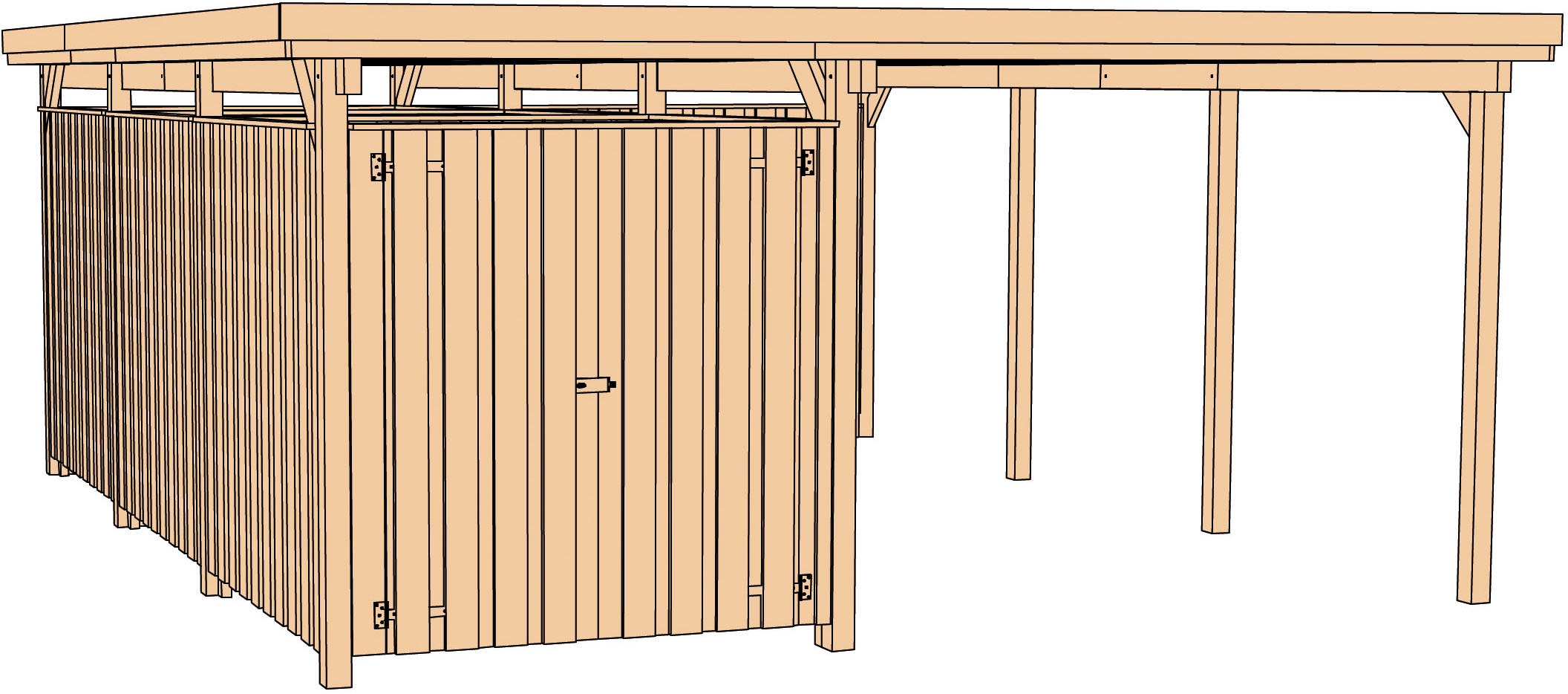 weka Einzelcarport "607 Gr.3", Holz, 270 cm, braun, inkl. XXL Geräteraum