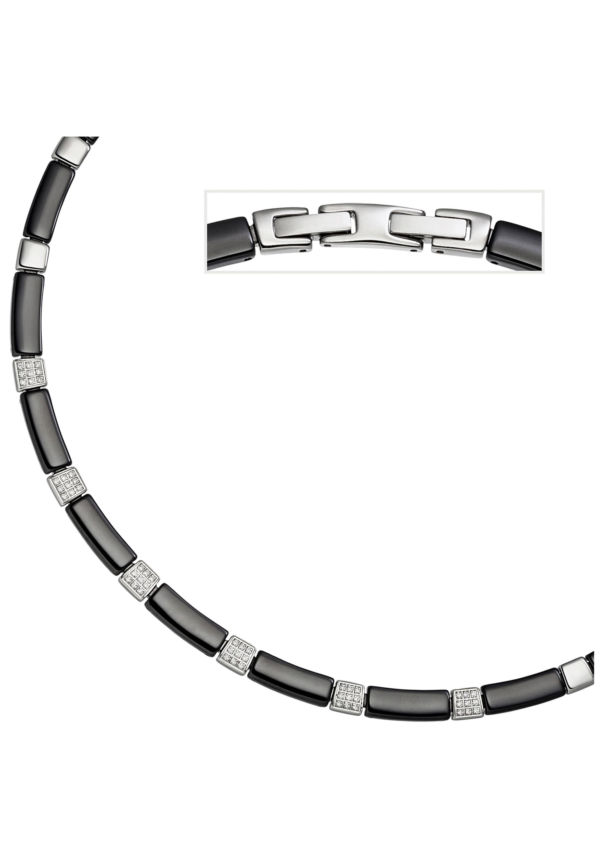 JOBO Collier, Keramik mit Edelstahl und 54 Zirkonia 47 cm