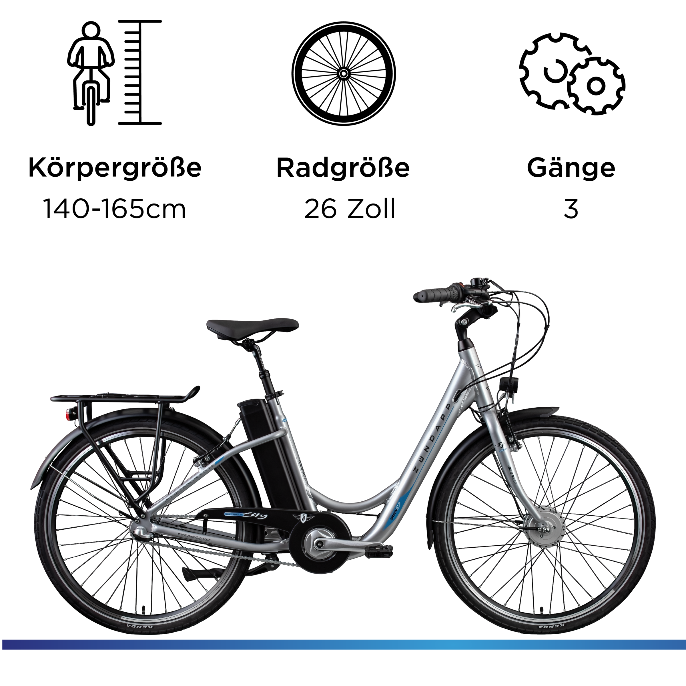 Zündapp »Green 2.7« 3 Gang Nabenschaltung Frontmotor 250 W Pedelec, Elektrofahrrad für Damen u. Herren