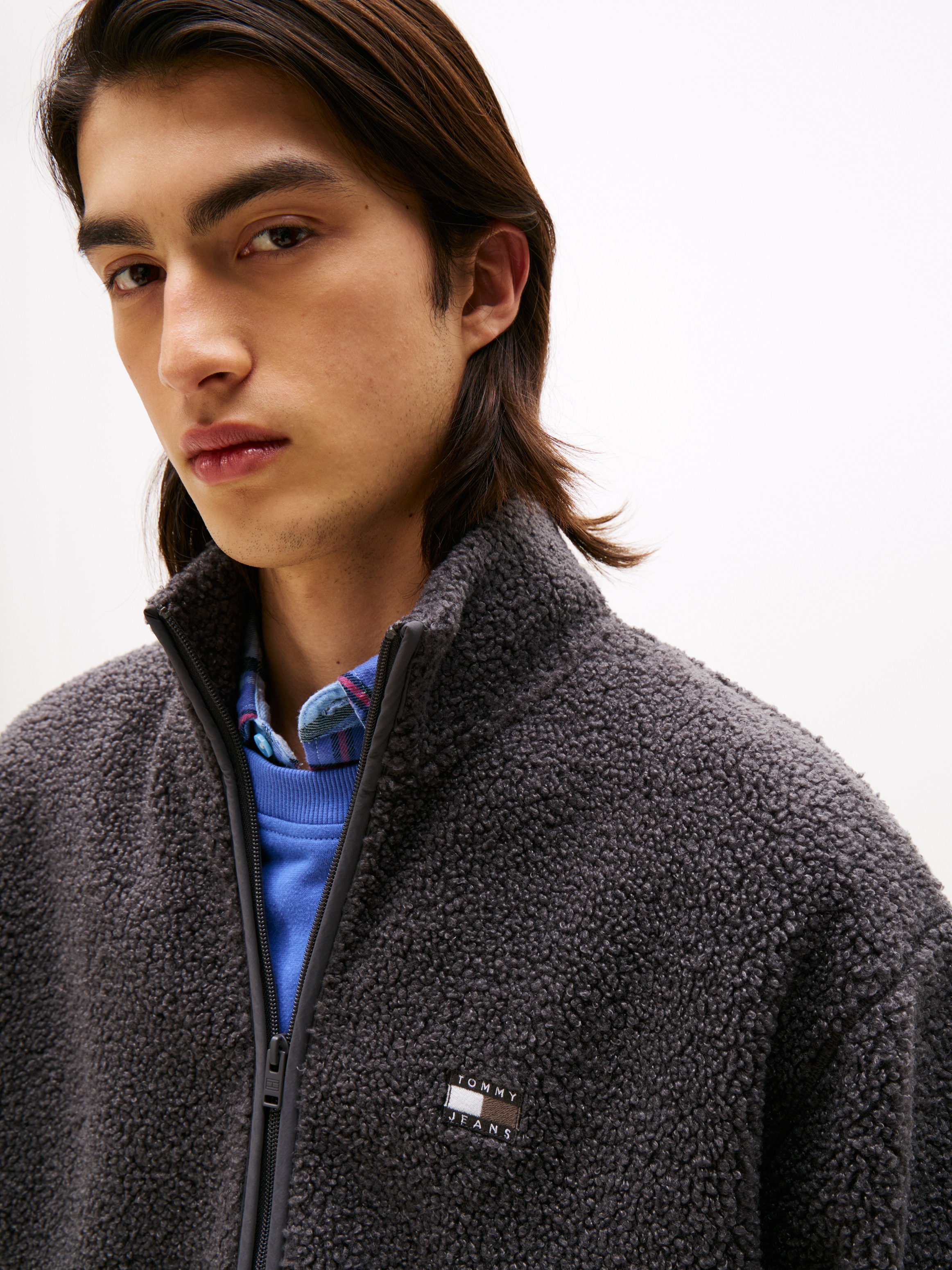 Tommy Jeans Sweatjacke "TJM BADGE TEDDY", Relaxed fit, Teddy-Fleece, Stehkr günstig online kaufen