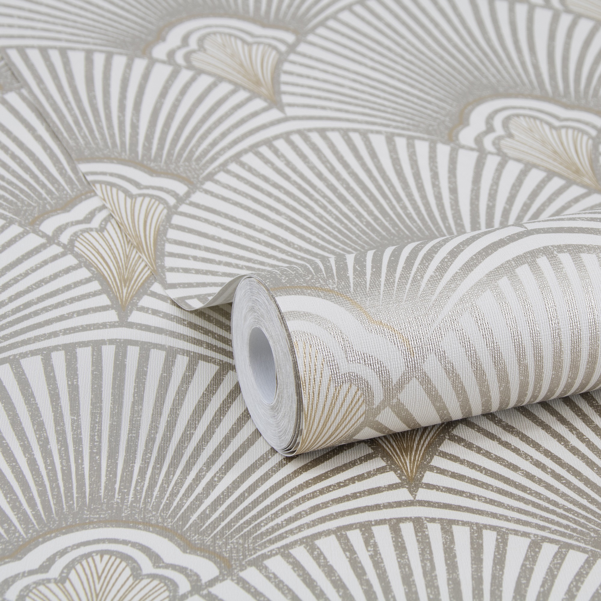 Sublime Art Deco Geometric Natural Wallpaper in Beige | Size: 10000mm x 520mm