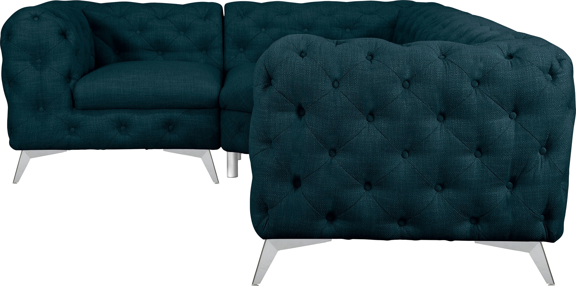 Leonique Chesterfield-Sofa »Ecksofa GLYNIS L-Form mit Wellenunterfederung, Maße B/T/H 264/204/75cm«, aufwändige Knopfheftung, moderne Chesterfield Optik, Fußfarbe wählbar