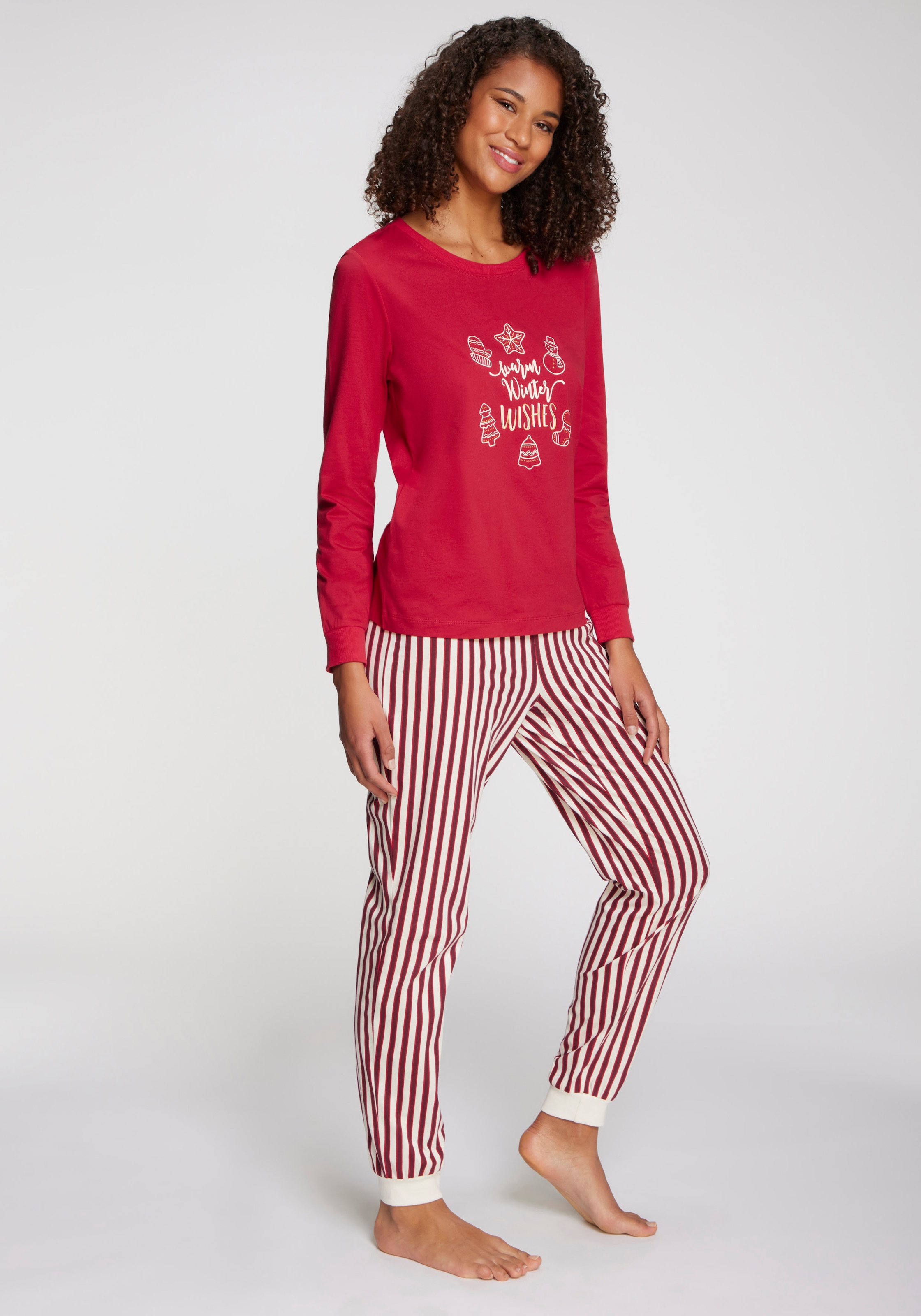 LASCANA Pyjama Set, 2 tlg. Mit Weihnachtlichem Muster günstig online kaufen