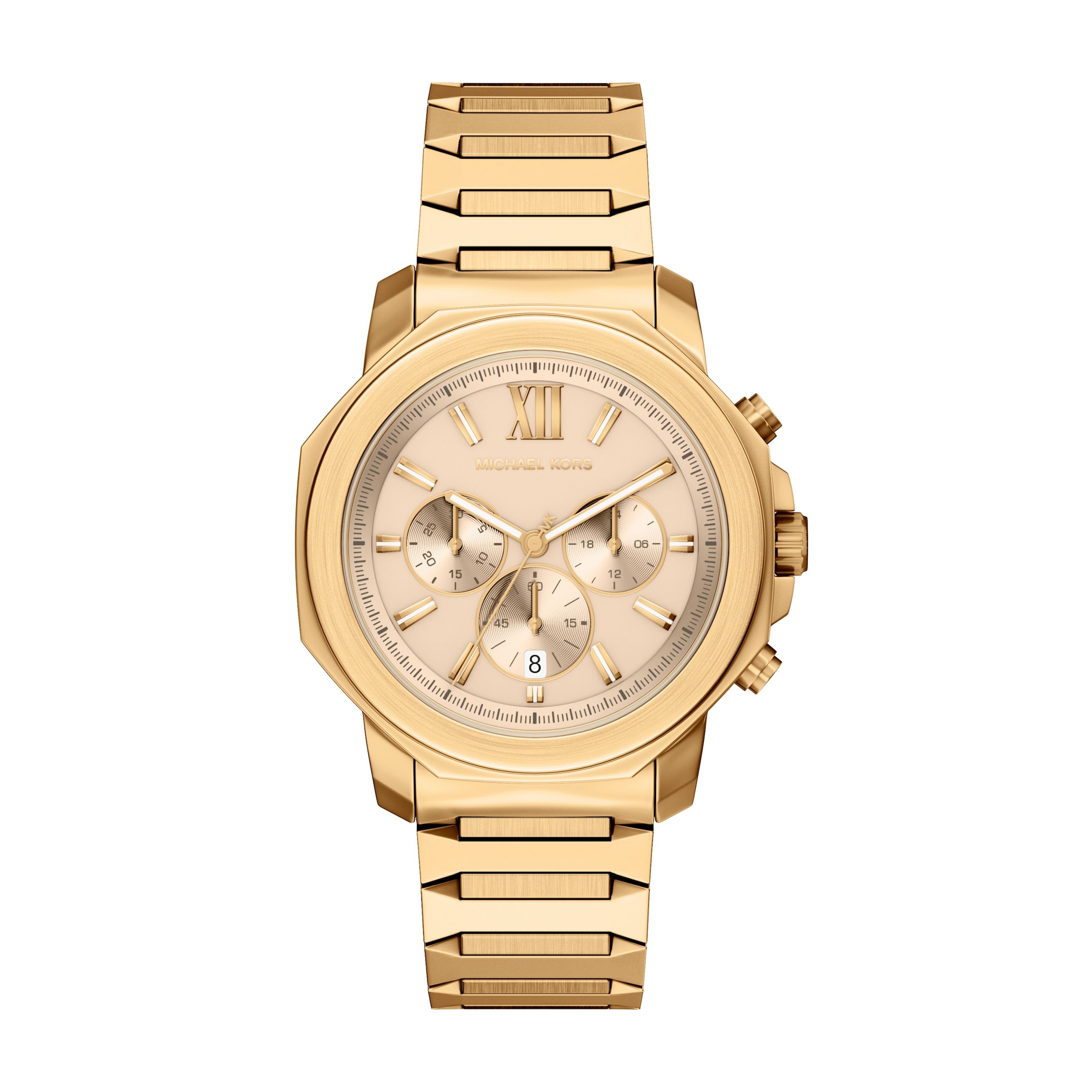 Chronograph MICHAEL KORS "PRESCOTT", gelbgoldfarben, Armbanduhren, Herren, Chronograph, Quarzuhr, Armbanduhr, Herrenuhr, Edelstahlarmband, analog, Tag