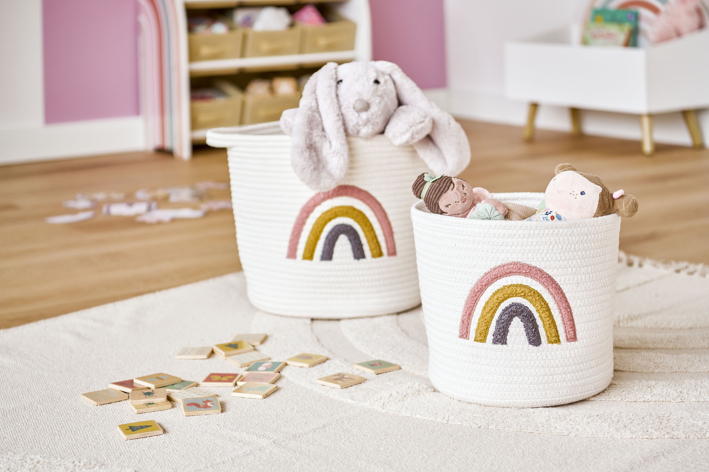 Zeller Present Aufbewahrungskorb »Rainbow«, (Set, 2 St.), Aufgestickter Regebogen