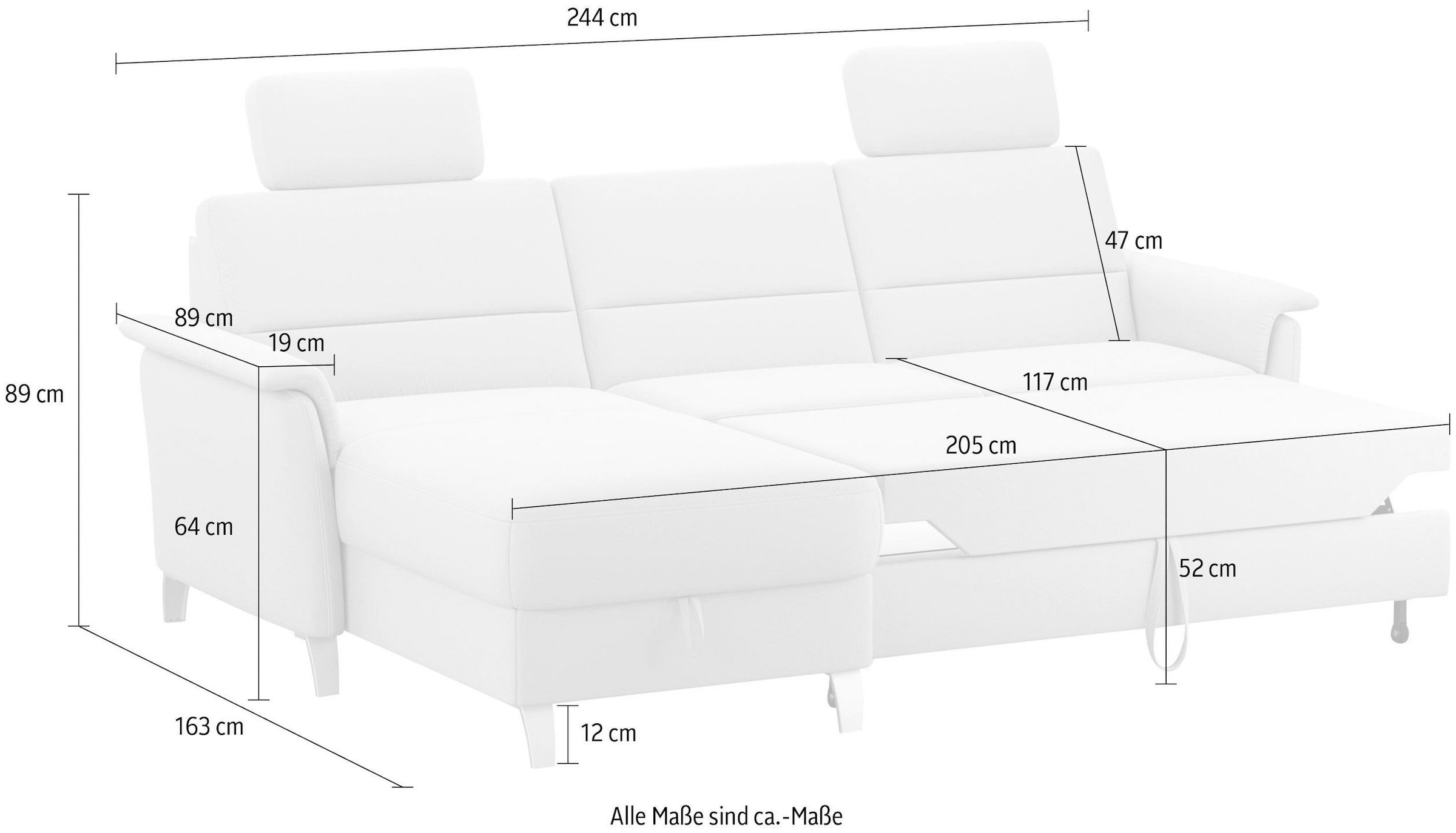 sit&more Ecksofa »Palmera L-Form«, wahlweise mit Bettfunktion und Bettkasten