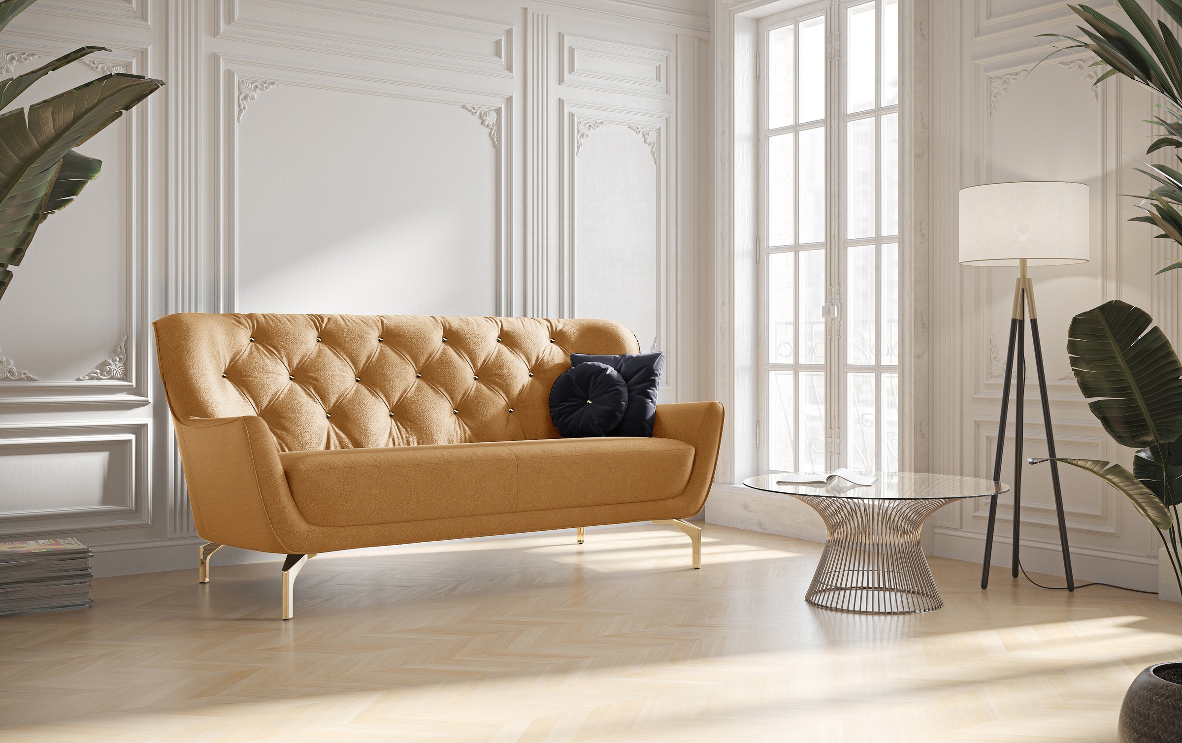 sit&more 3-Sitzer »Orient 3«, inkl. 2 Zierkissen mit Strass-Stein, goldfarbene Metallfüße
