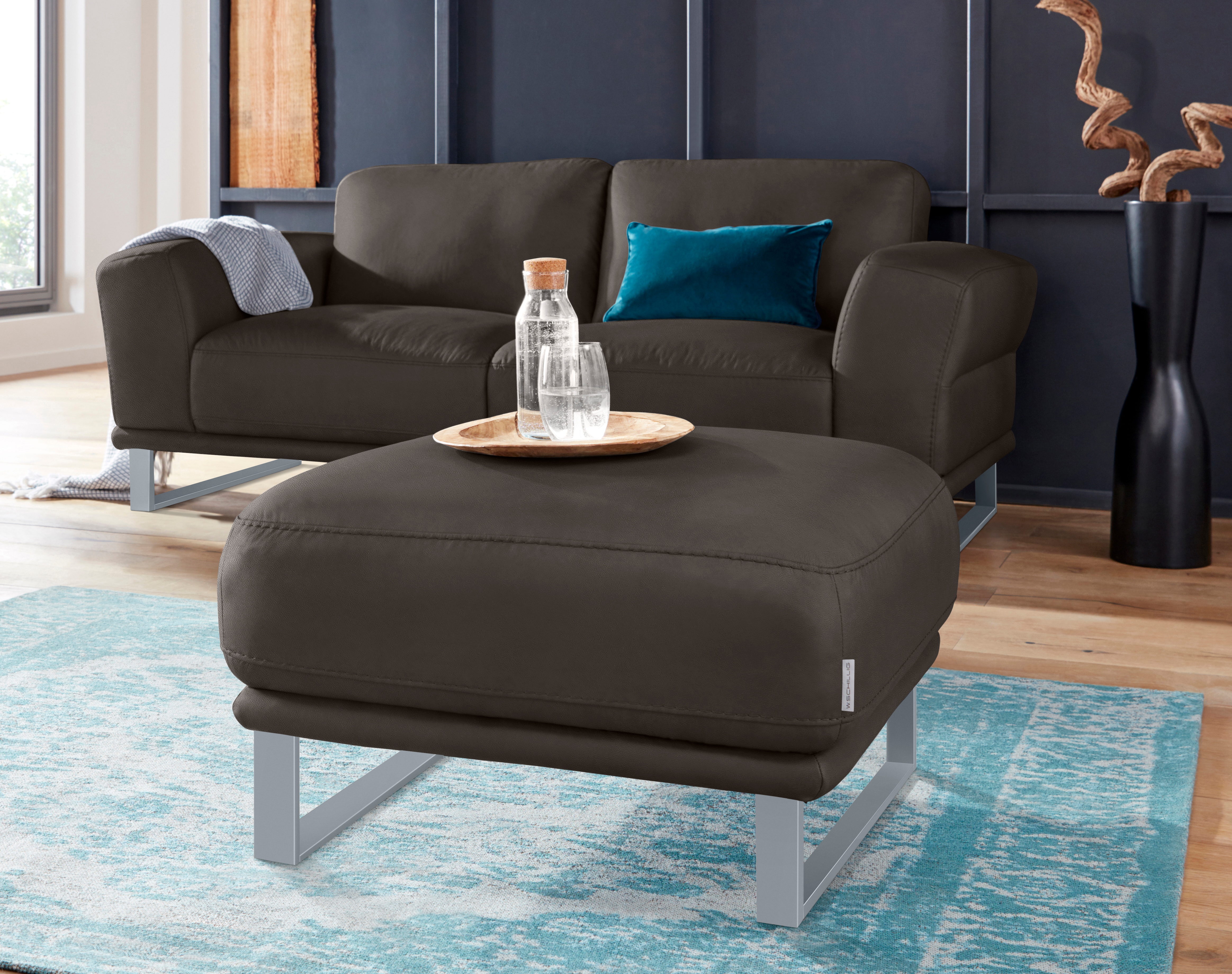 W.SCHILLIG Hocker "montanaa" mit Metallkufen in Silber matt, Breite 71 cm