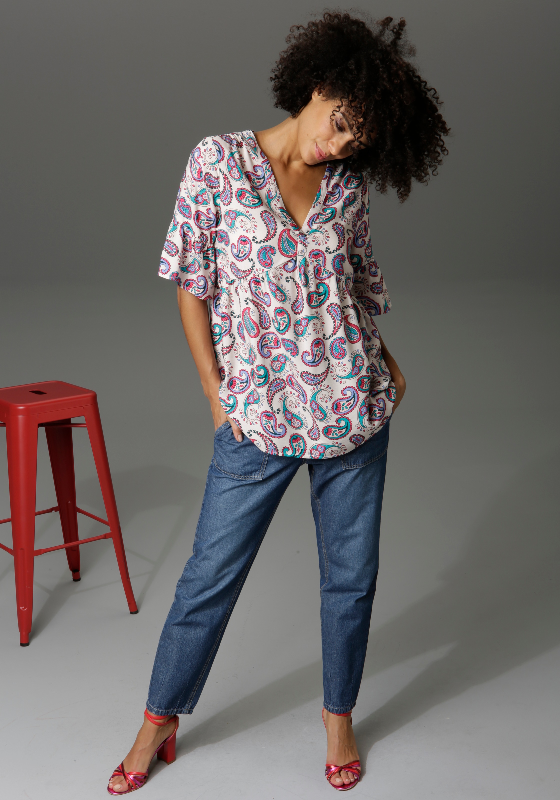 | CASUAL high Loose-fit-Jeans, online BAUR mit Aniston bestellen bequemen waist Gummizugbund, Paperbag-Jeans