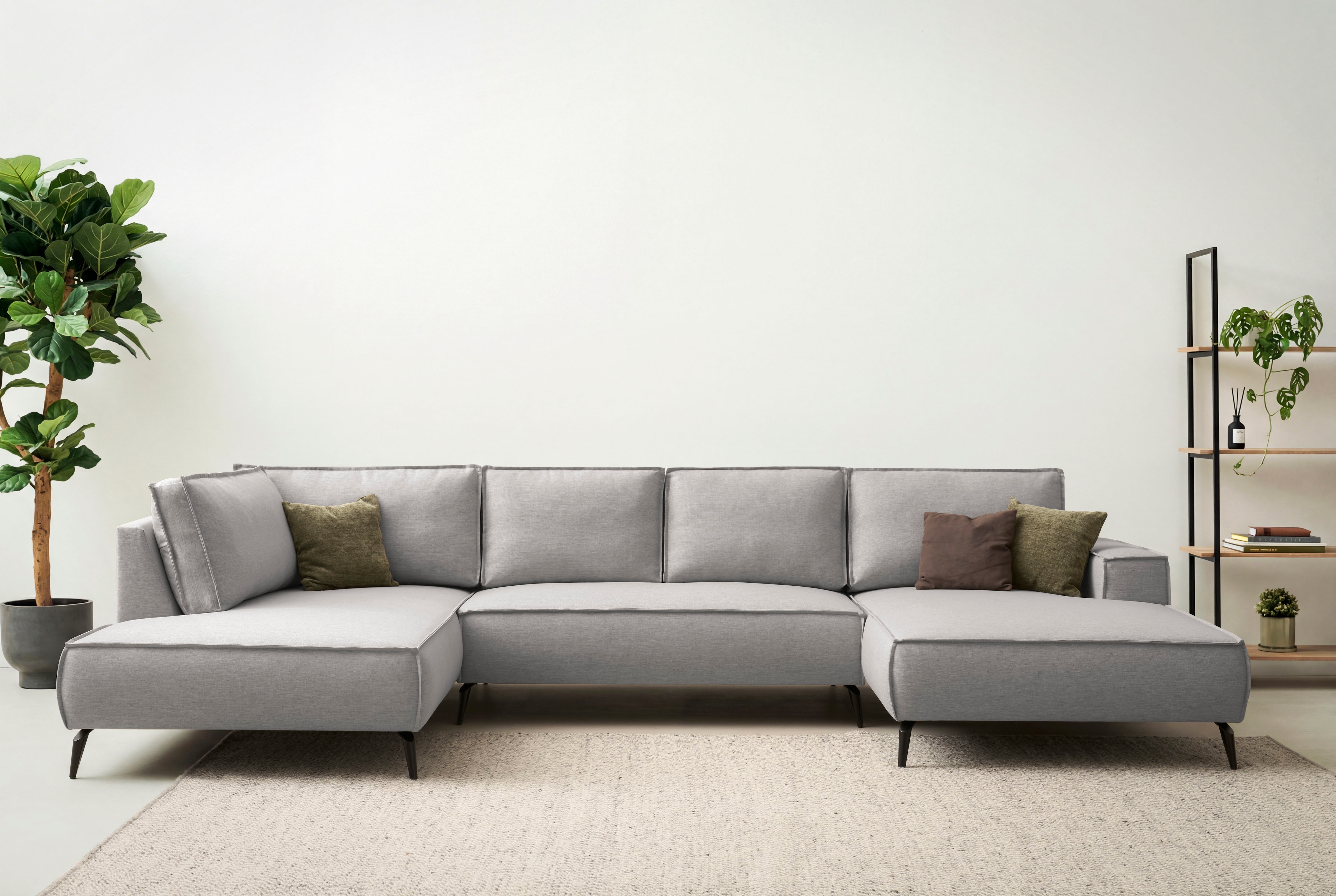 OTTO home Wohnlandschaft "TVINNU Leinenoptik, 354 cm" Recamiere rechts/links, schwarze Metallfüße, bequeme Sitz-/Liegefläche