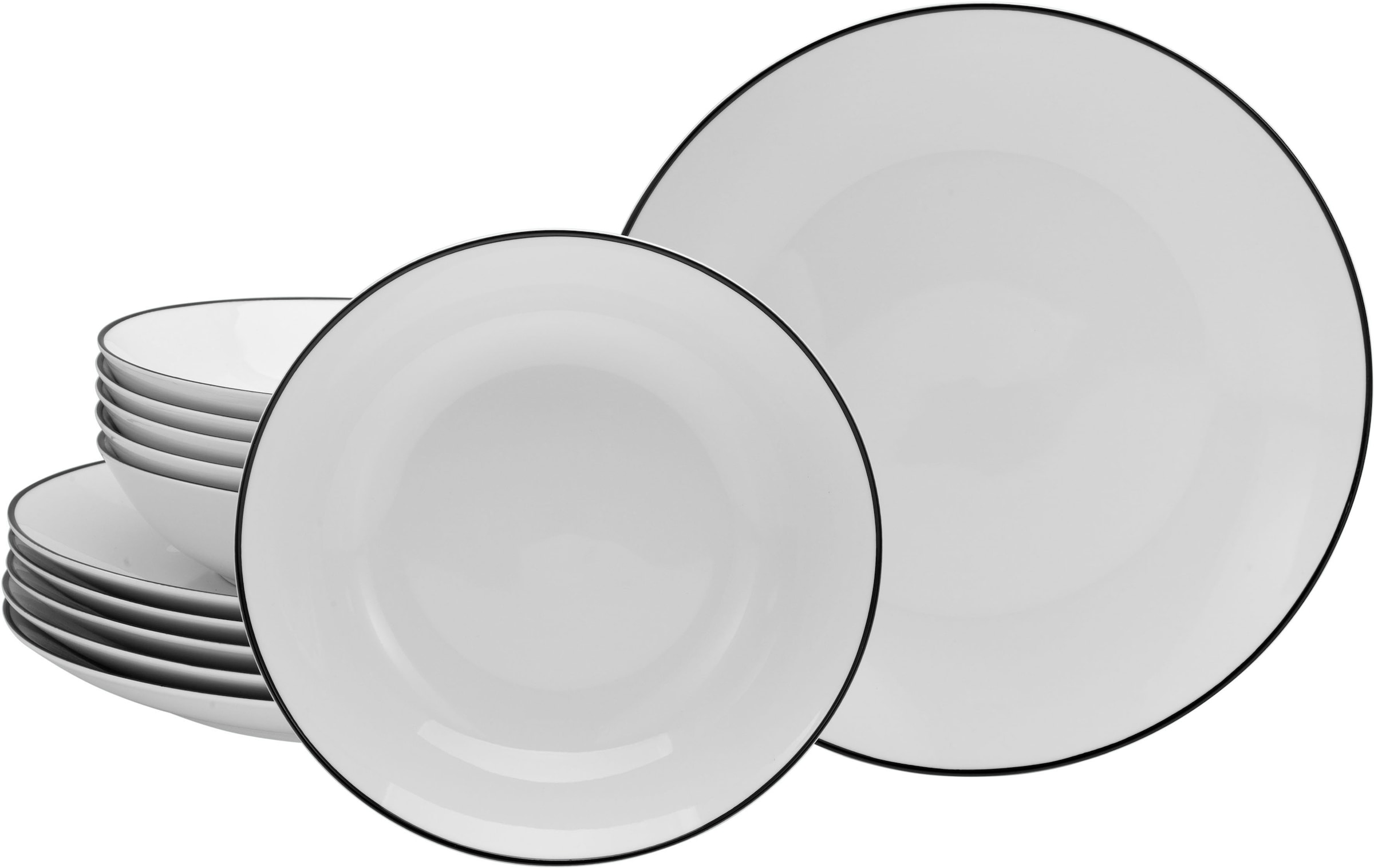 CreaTable Tafelservice "Luna Black Line" handgemaltes Liniendekor günstig online kaufen