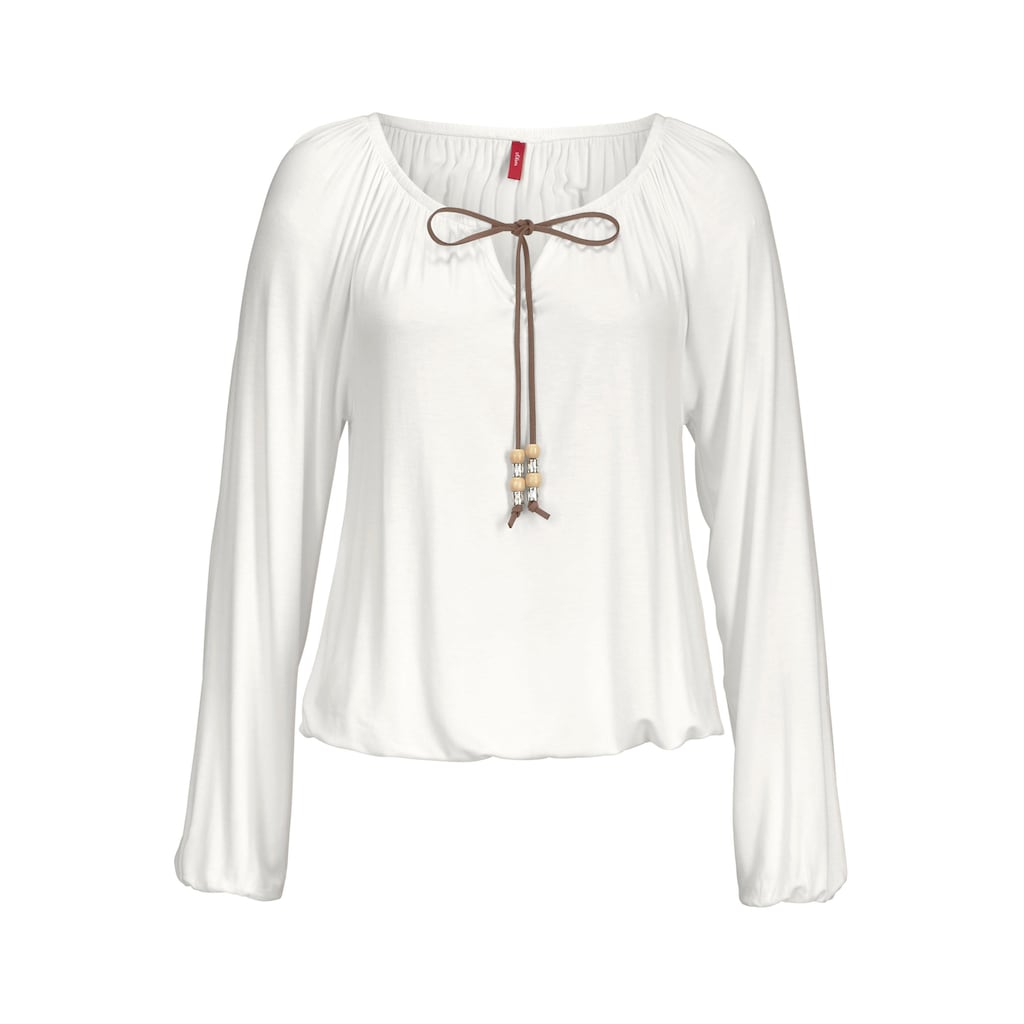 s.Oliver Strandshirt, mit Bindeband am Ausschnitt, lockere Passform, Boho-Style