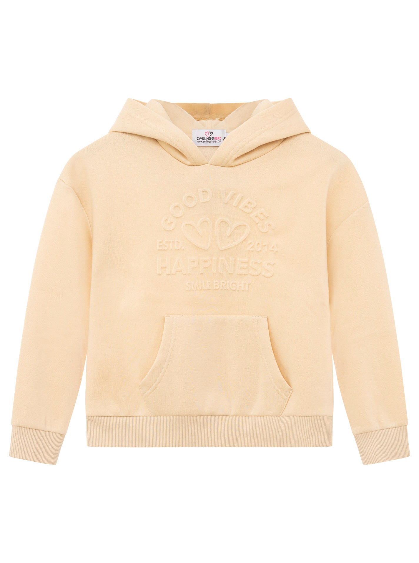 ZWILLINGSHERZ Mädchen Hoodie ""Happiness Vibes""beige, Gr. 122, Sweatware, Obermaterial: 80% Polyester, 20% Baumwolle, Sweatshirts, Mini-Me,mit