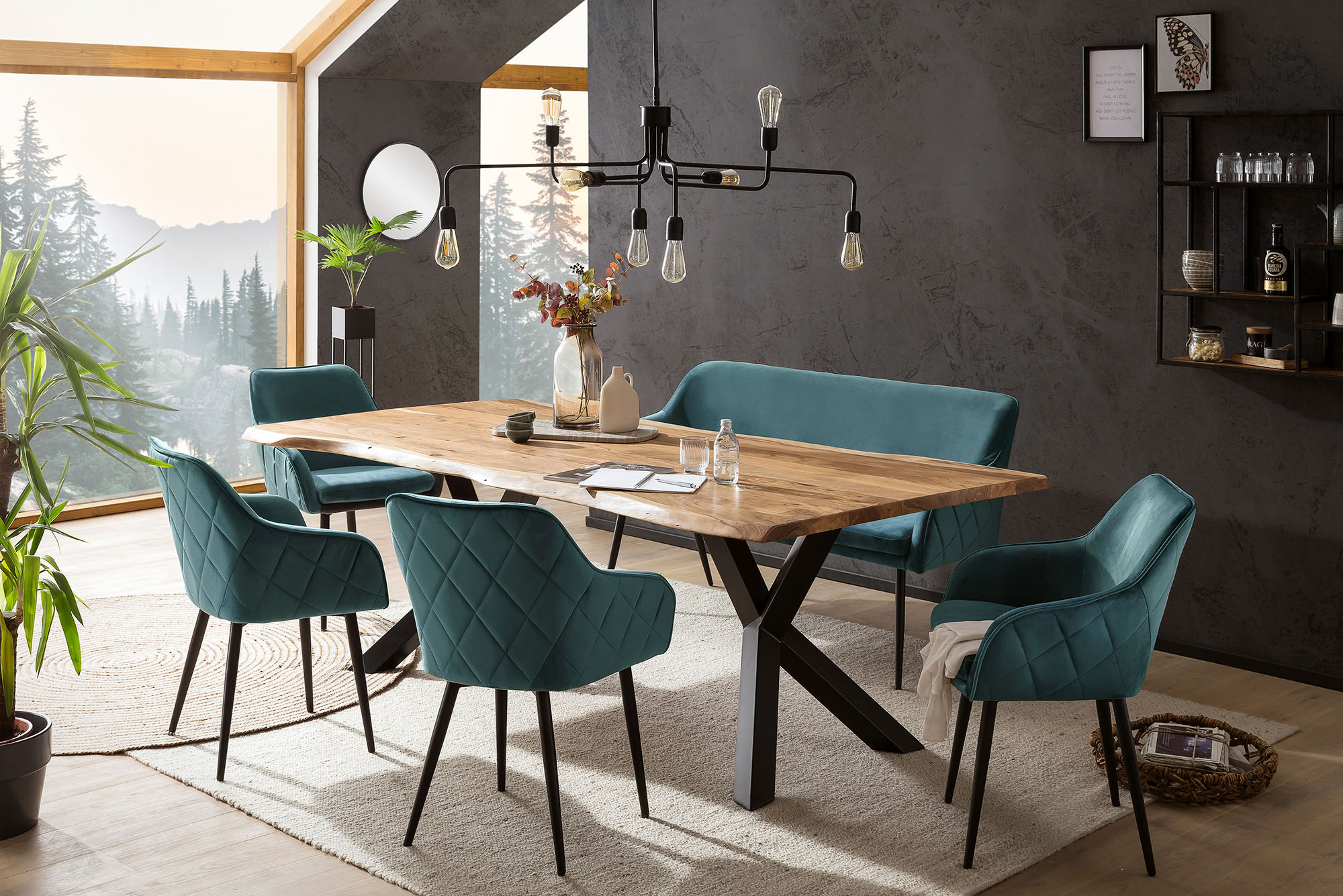 SalesFever Eckbankgruppe "Eckbankgruppe im Landhausstil" Set, 6 Stk. tlg. Rückenfläche mit aufwändiger Rautensteppung