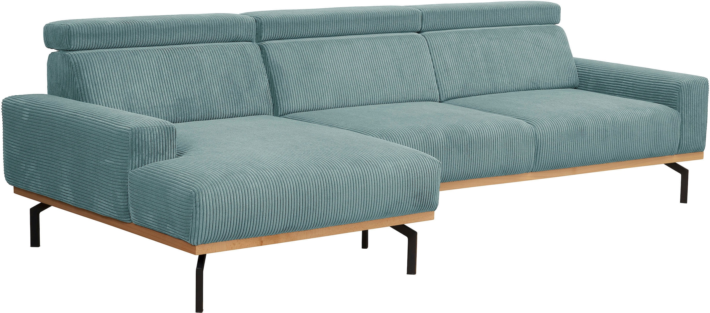 Max Winzer® Ecksofa »Designsofa hoher Sitzkomfort durch verstellbare Kopfteile, Cord Bezug«, umlaufender Echtholzsockelrahmen, feste Polsterung