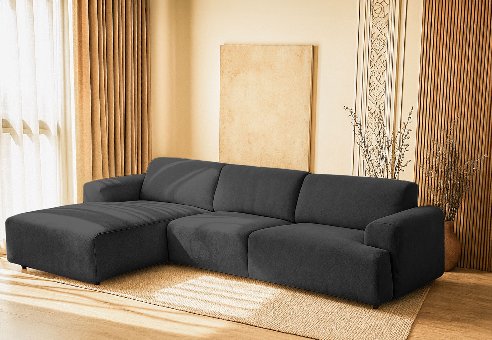 andas Ecksofa »Linkka, Breite 301 cm«, L-Form, in einem weichen Chenille-Stoff, mit Wellenunterfederung