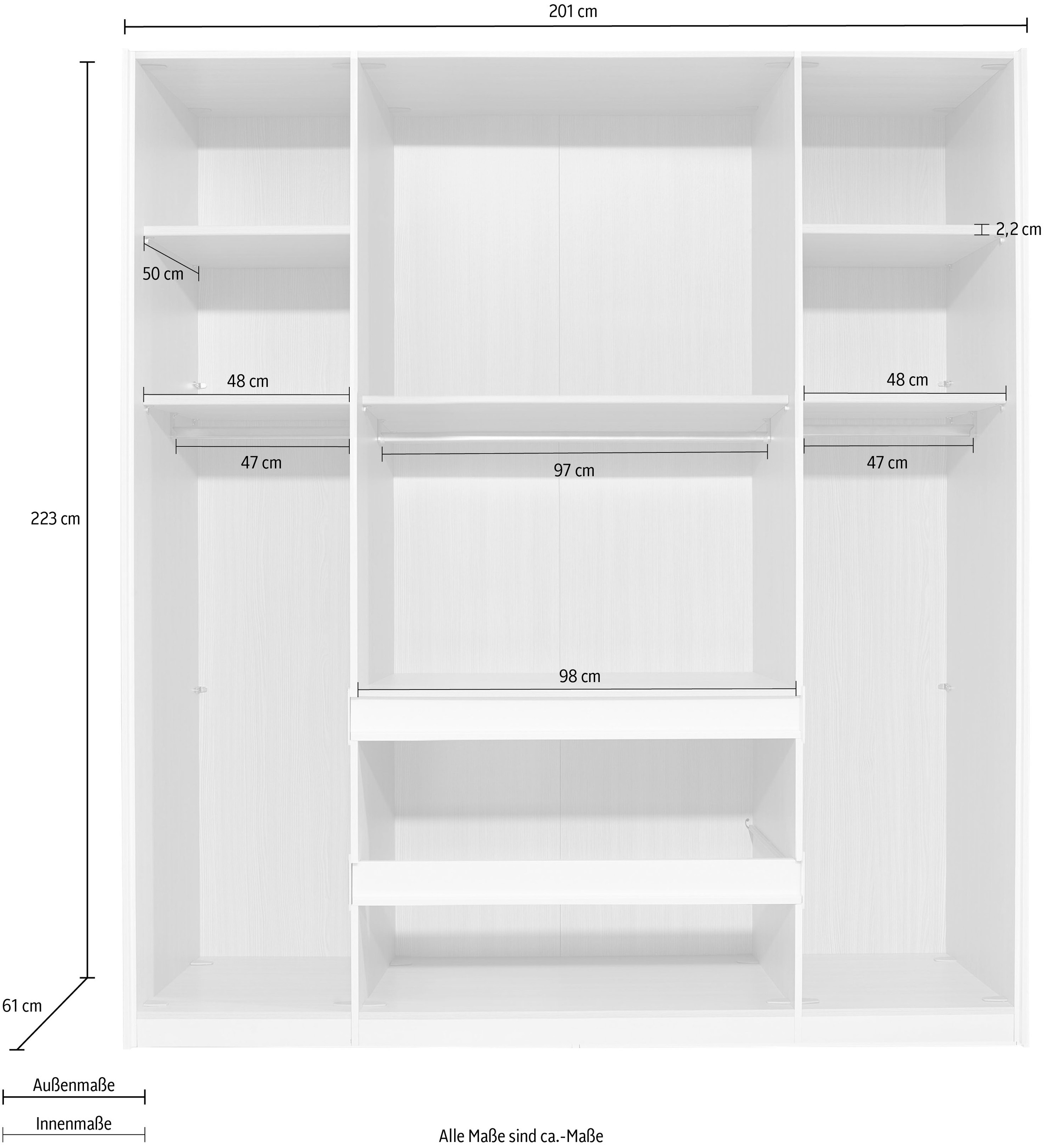 rauch Drehtürenschrank »Elmo«, mit Soft-Close-Funktion, Schubkästen mittig, optional mit Beleuchtung