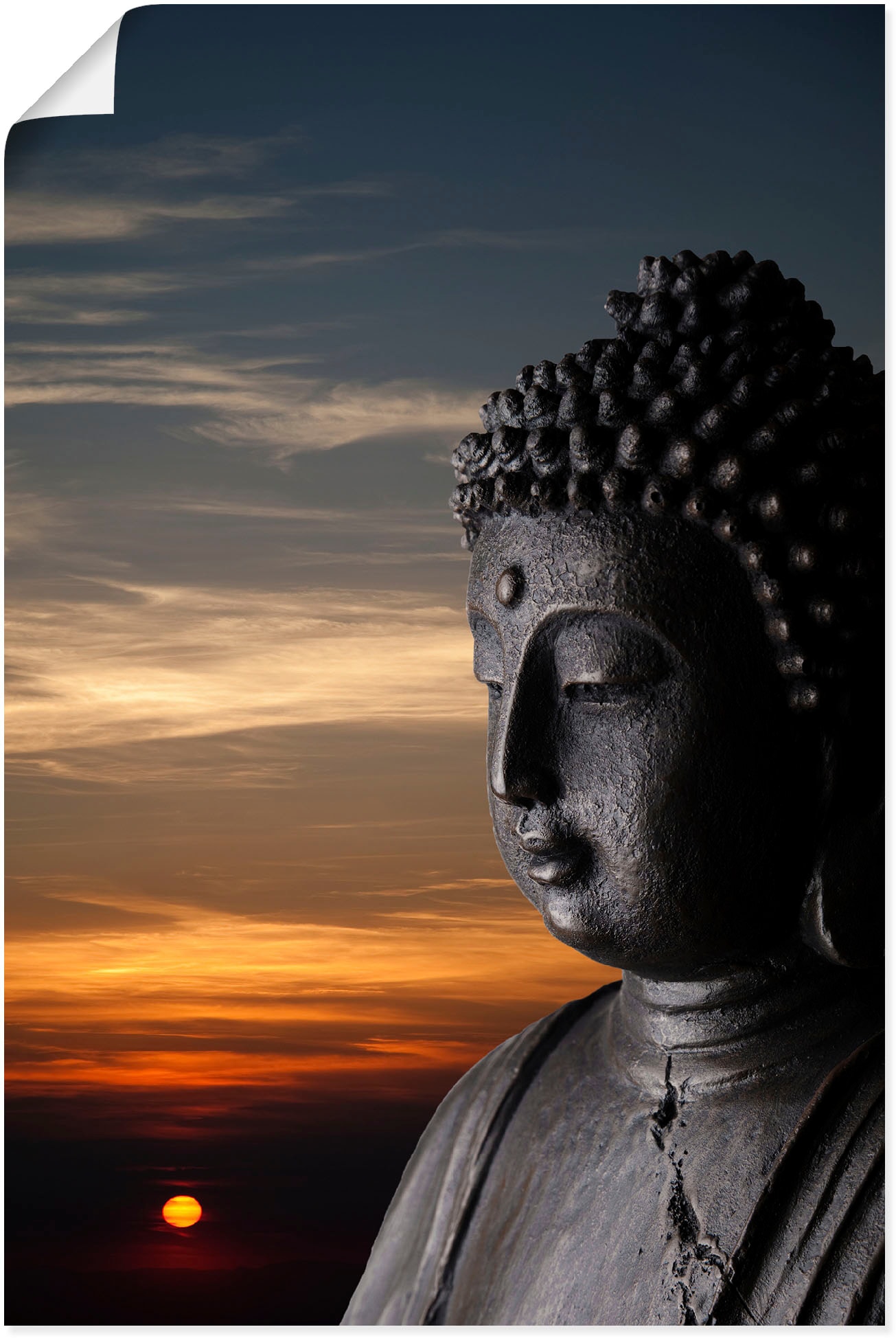 Wandaufkleber »Buddha vor Alubild, Wandbild St.), BAUR oder Größen Buddhismus, in Sonnenuntergang«, als (1 versch. kaufen Leinwandbild, Artland Poster | Statue