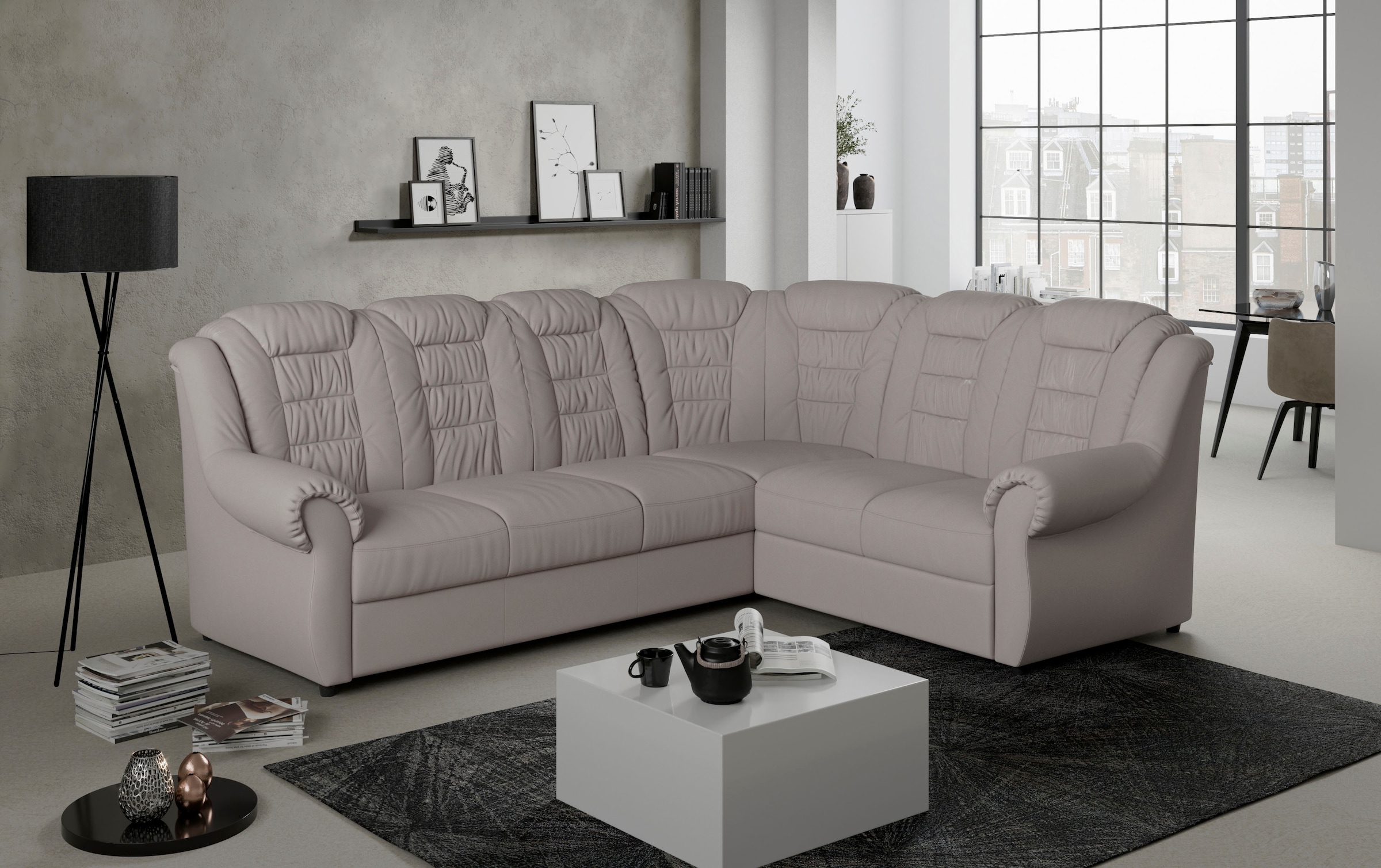 Home affaire Ecksofa »Boston L-Form«, mit hoher Rückenlehne, wahlweise mit Bettfunktion & Stauraum