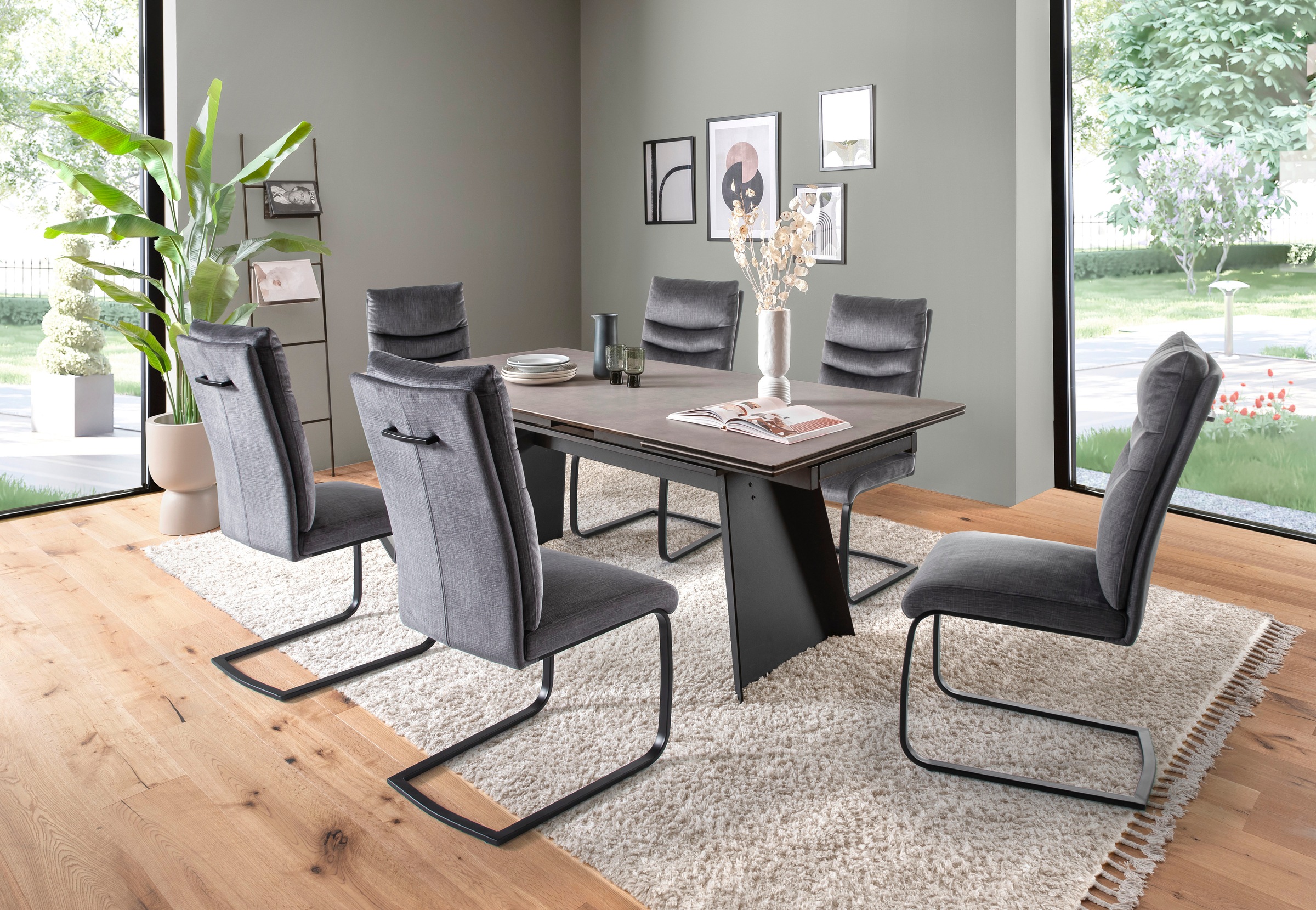 MCA furniture Freischwinger »Gibara Schwingstuhl 2er Set«, (Set), 2 St., Veloursstoff, Esszimmerstuhl,Nosag Federung im Sitz,Flachrohr,Belastbarkeit 140 kg