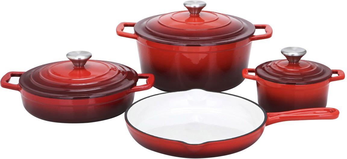 CS Koch-Systeme Topf-Set "Xanten" Set, je 1 Fleischtopf Ø 15/26 cm, 1 Bratentopf Ø 23 cm, 1 Pfanne Ø 28 cm, 7 Stk. tlg. Gusseisen
