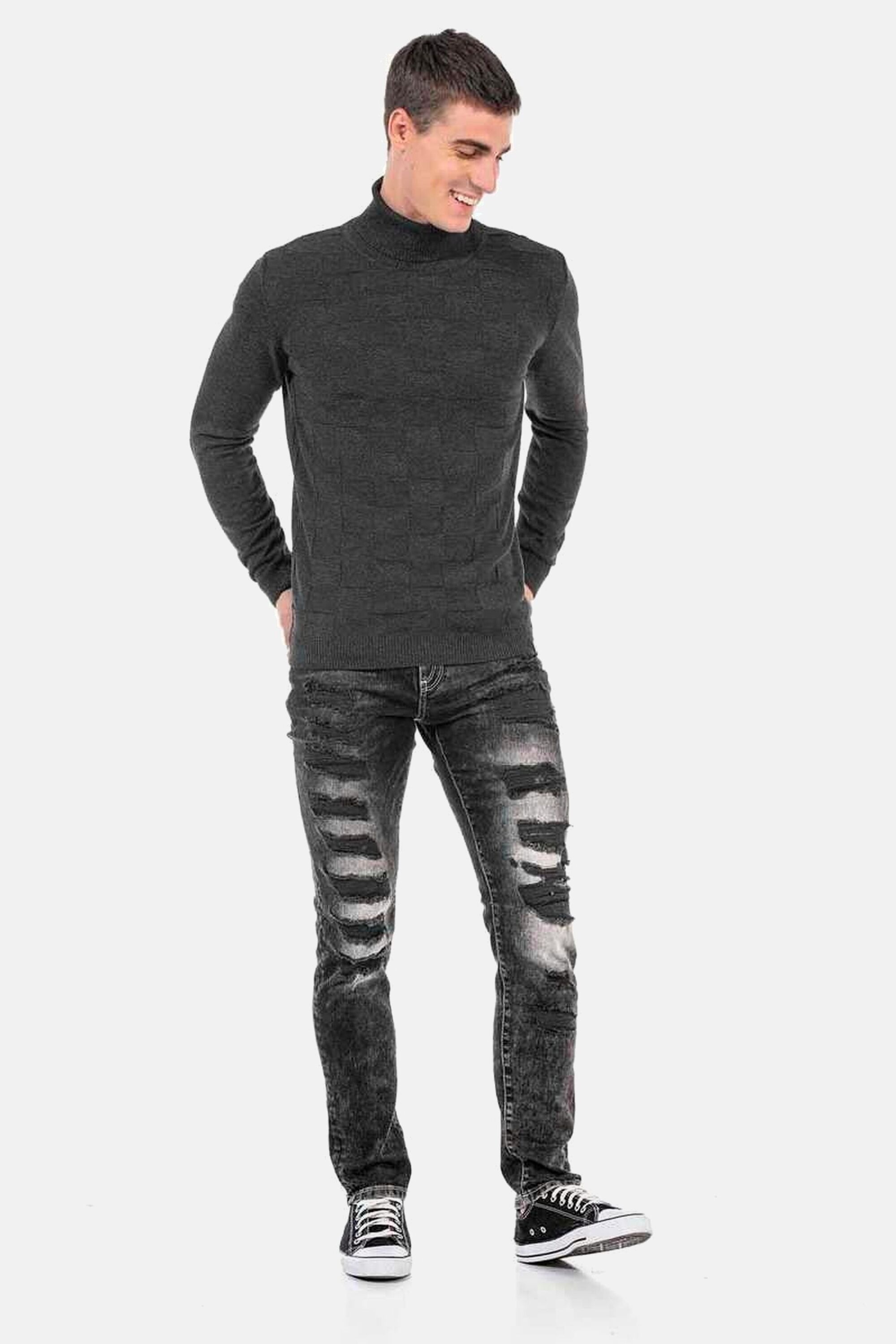 Cipo & Baxx Rollkragenpullover »Pullover«, mit kariertem Strickmuster, CP241