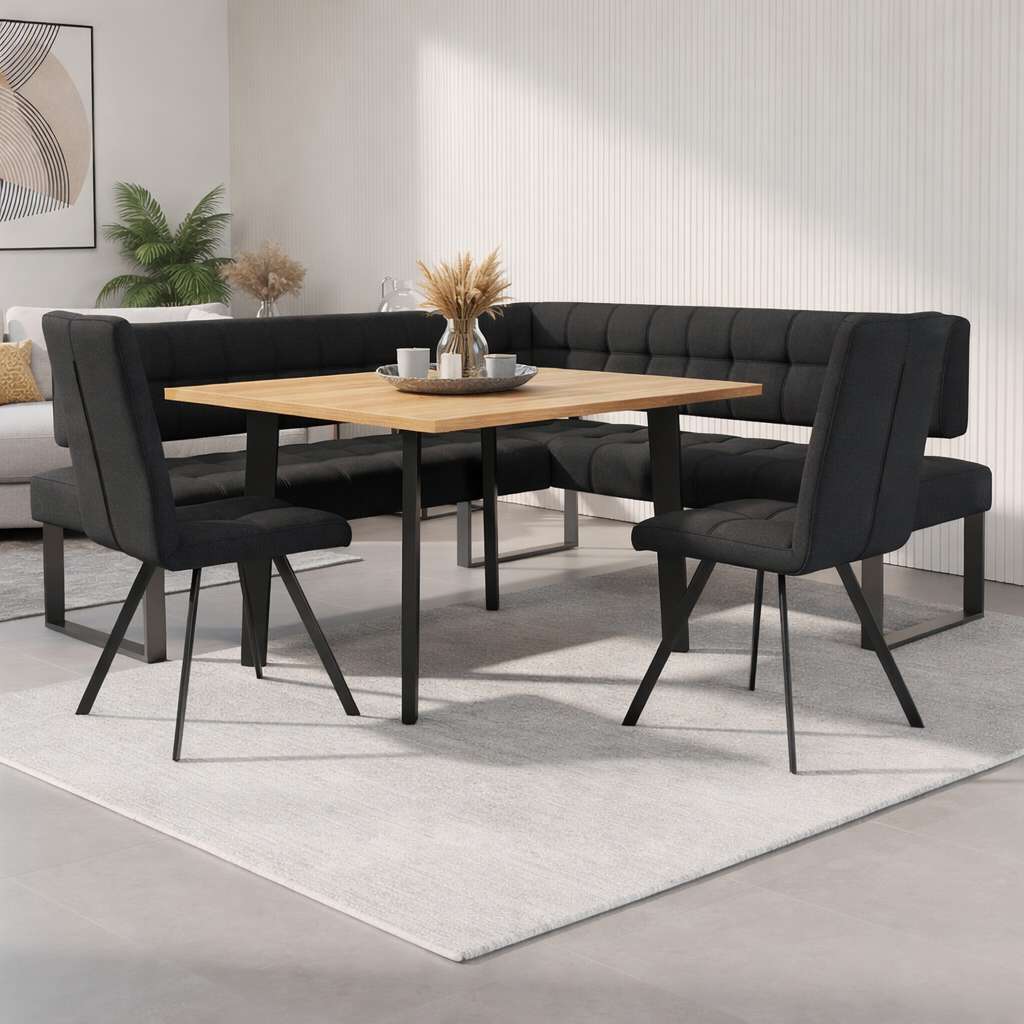 Home affaire 1100000002199 "Mia Essecke, Sitzgruppe, Eckbankgruppe, Küchenbankgruppe" Set, 4er, 4 tlg. Eckbank mit Wellenfederung; Tisch in Eiche massiv