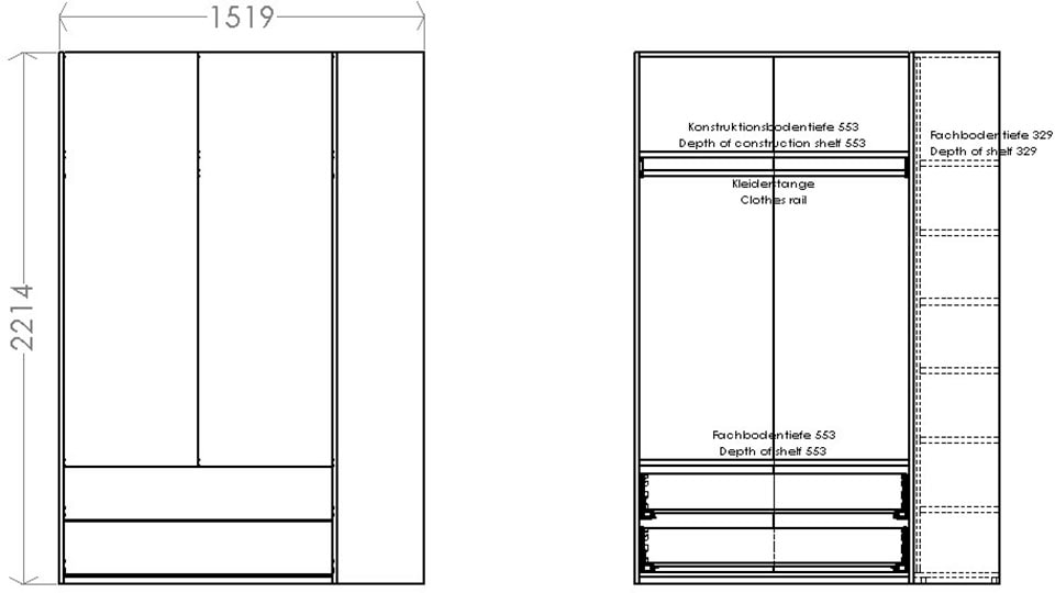 Müller SMALL LIVING Kleiderschrank »Modular Plus Variante 1«, 2 geräumige  Schubladen, Anbauregal links oder rechts montierbar | BAUR