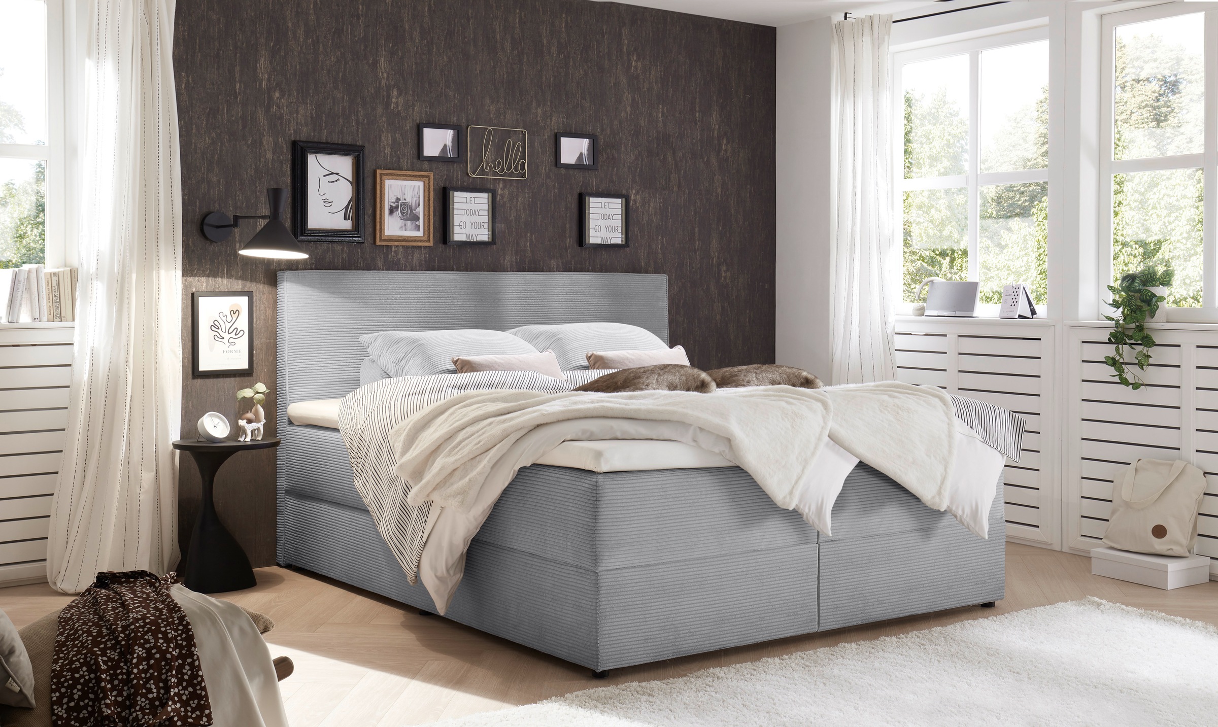 ED EXCITING DESIGN Boxbett »Larnaca«, Bezug aus Cord, inkl. Topper und Bettkasten