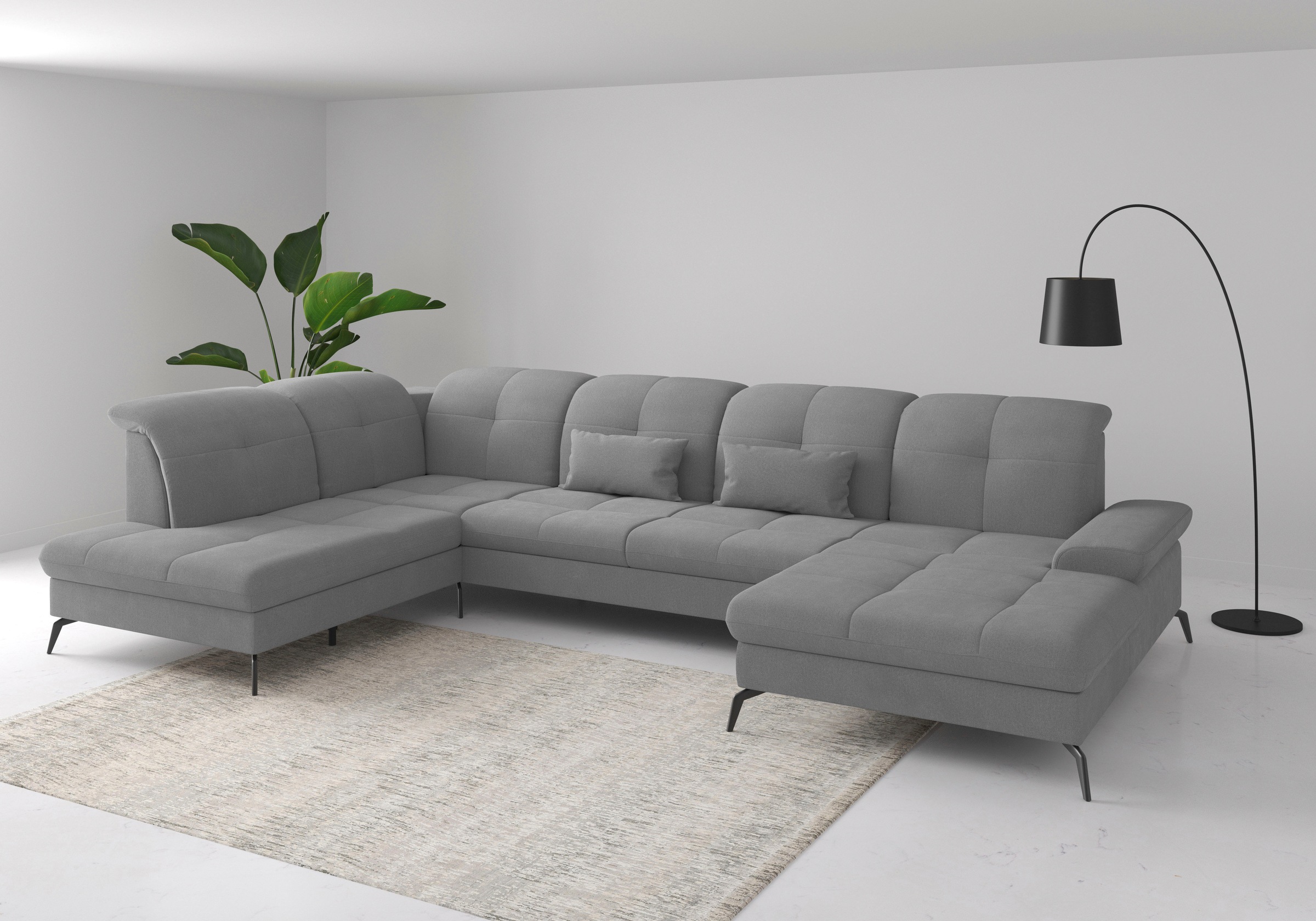 Wohnlandschaft SIT & MORE "Amica, U-Form, inkl. Sitztiefenverstellung und Armteilverstellung", grau, B:357cm H:90cm T:231cm, 100% Polyester, Sofas, Wohnlandschaft, wahlweise mit Kopfteilverstellung, Bettfunktion und Bettkasten 6