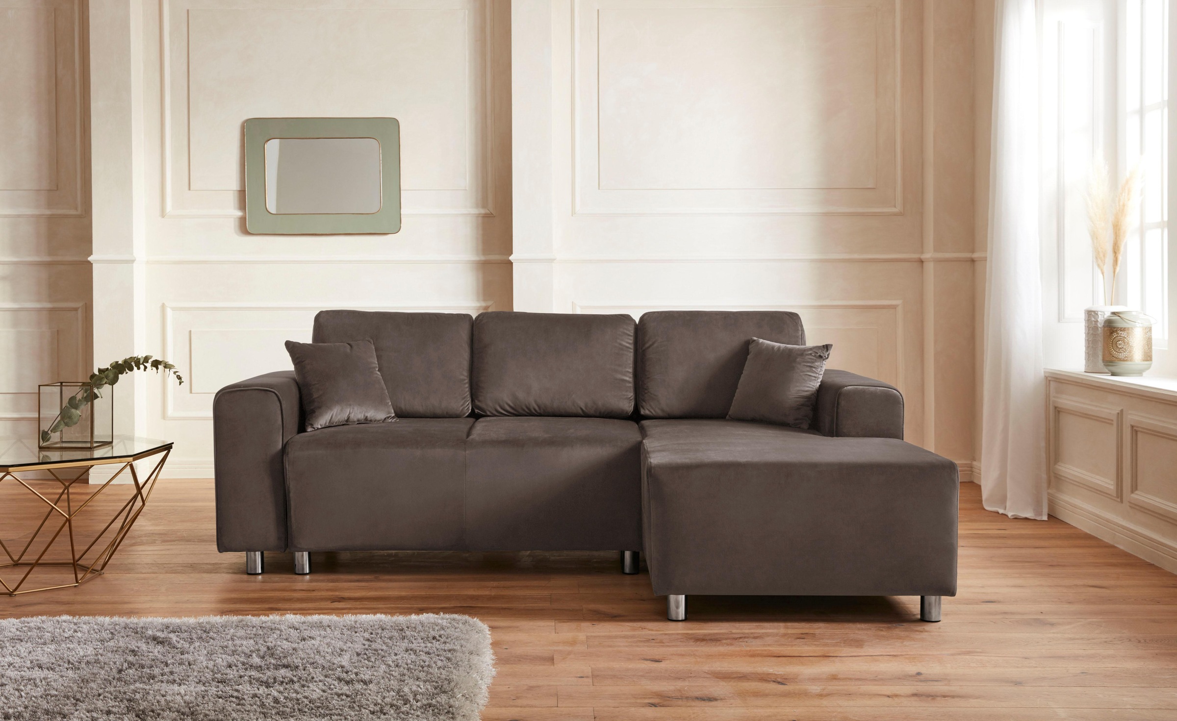 Guido Maria Kretschmer Home&Living Ecksofa »Györ«, L-Form, wahlweise mit Bettfunktion und Bettkasten incl. 2 Zierkissen