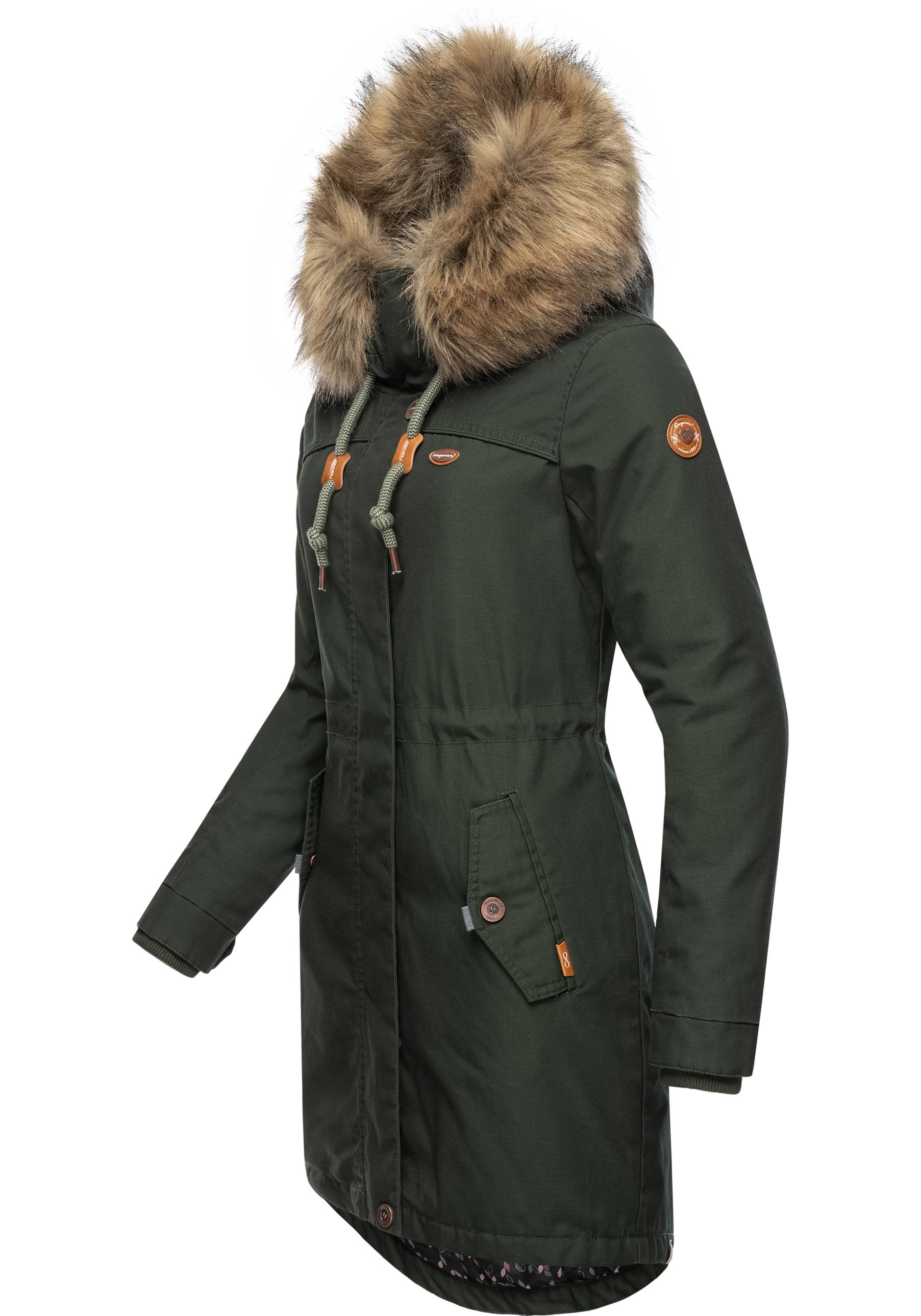 Ragwear Winterjacke »Tawny«, mit Kapuze, stylischer Winterparka mit großer Kapuze und Kunstfellkragen