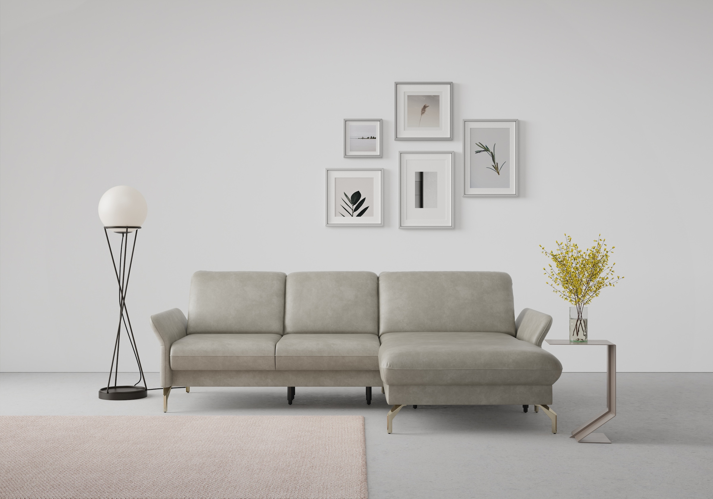 Ecksofa SIT & MORE "Fashion L-Form", grau (hellgrau), B:253cm H:84cm T:165cm, Sofas, Ecksofa, wahlweise mit Kopfteilverstellung, Vorziehsitz, motorisch, Nickelfüße