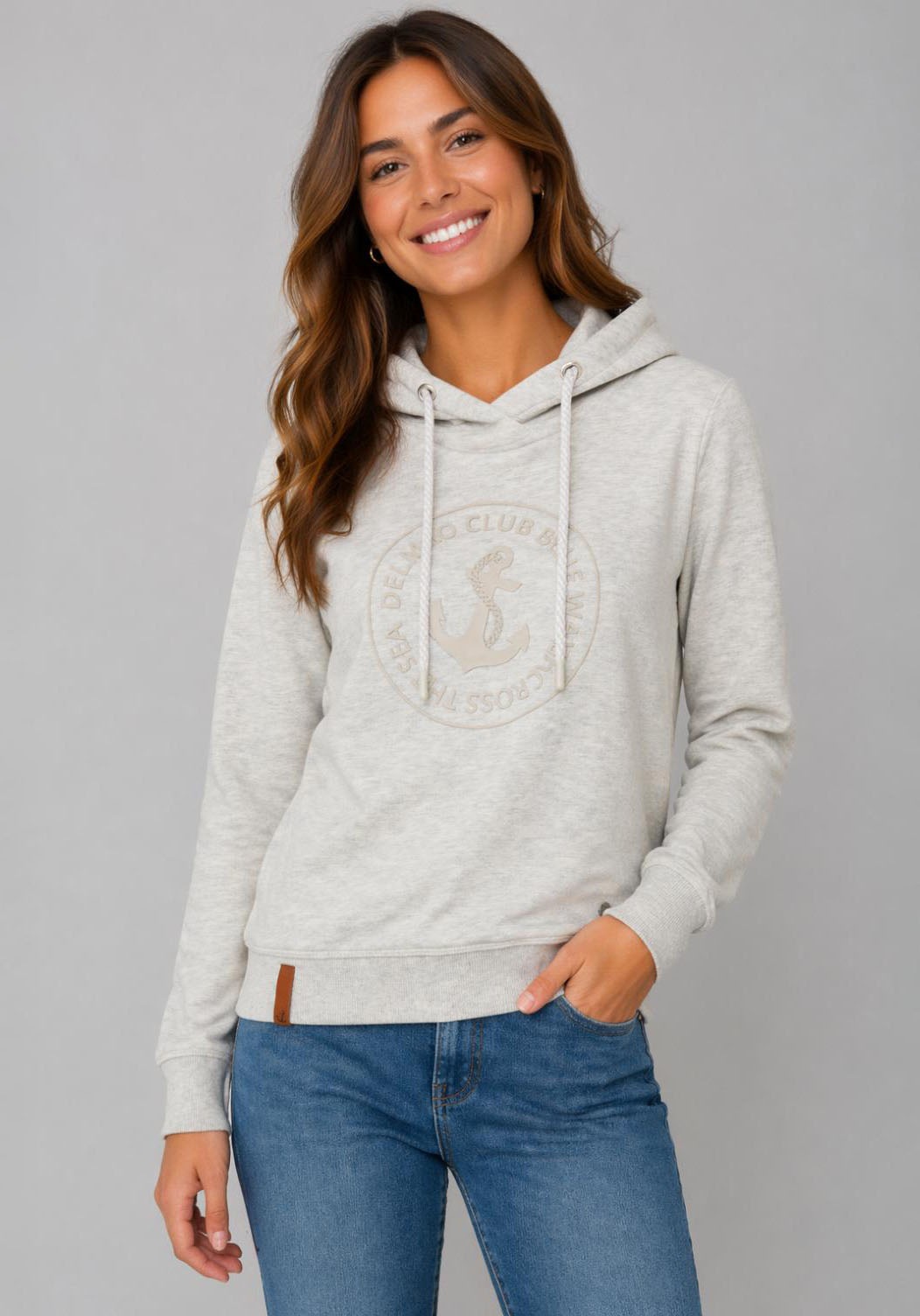 DELMAO Kapuzensweatshirt , Weiche Baumwollmischung mit Print, Kordel und maritimen Details
