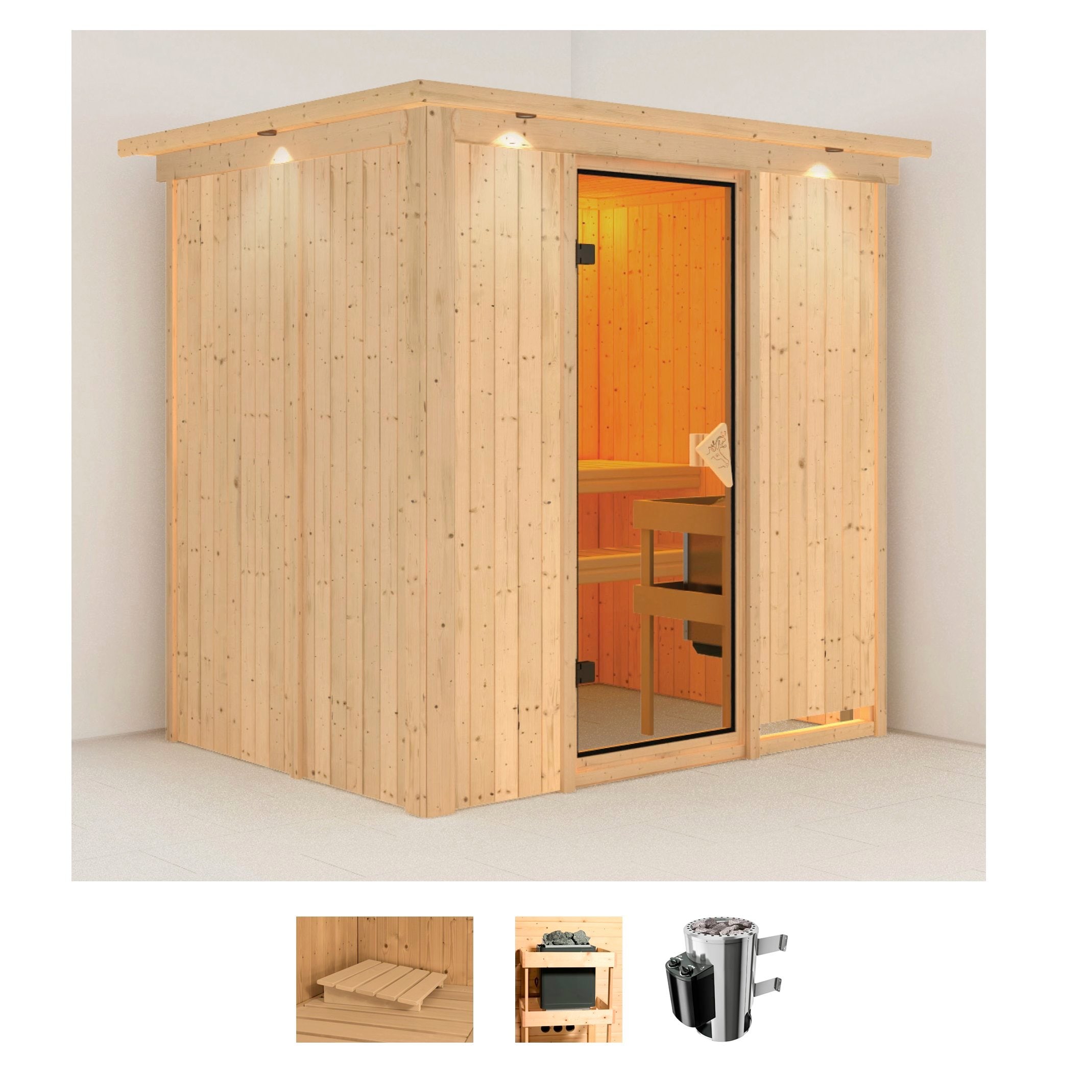Karibu Sauna "Finja" Set, Ofen 3,6 kW intgr. Strg