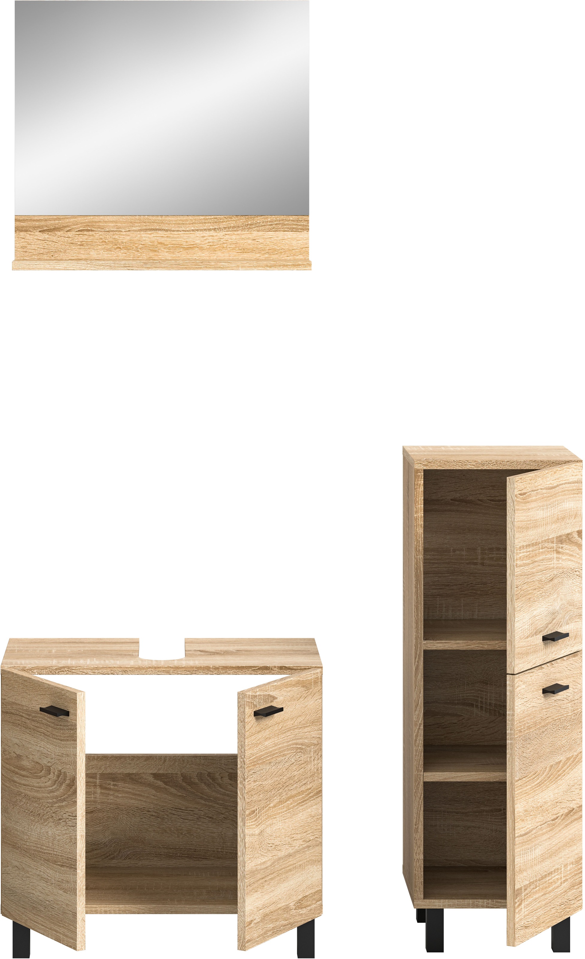 welltime Badmöbel-Set »Tampa, Breite 102cm, 3-teilig«, (3 St.), Waschbeckenunterschrank, Spiegel, Midischrank