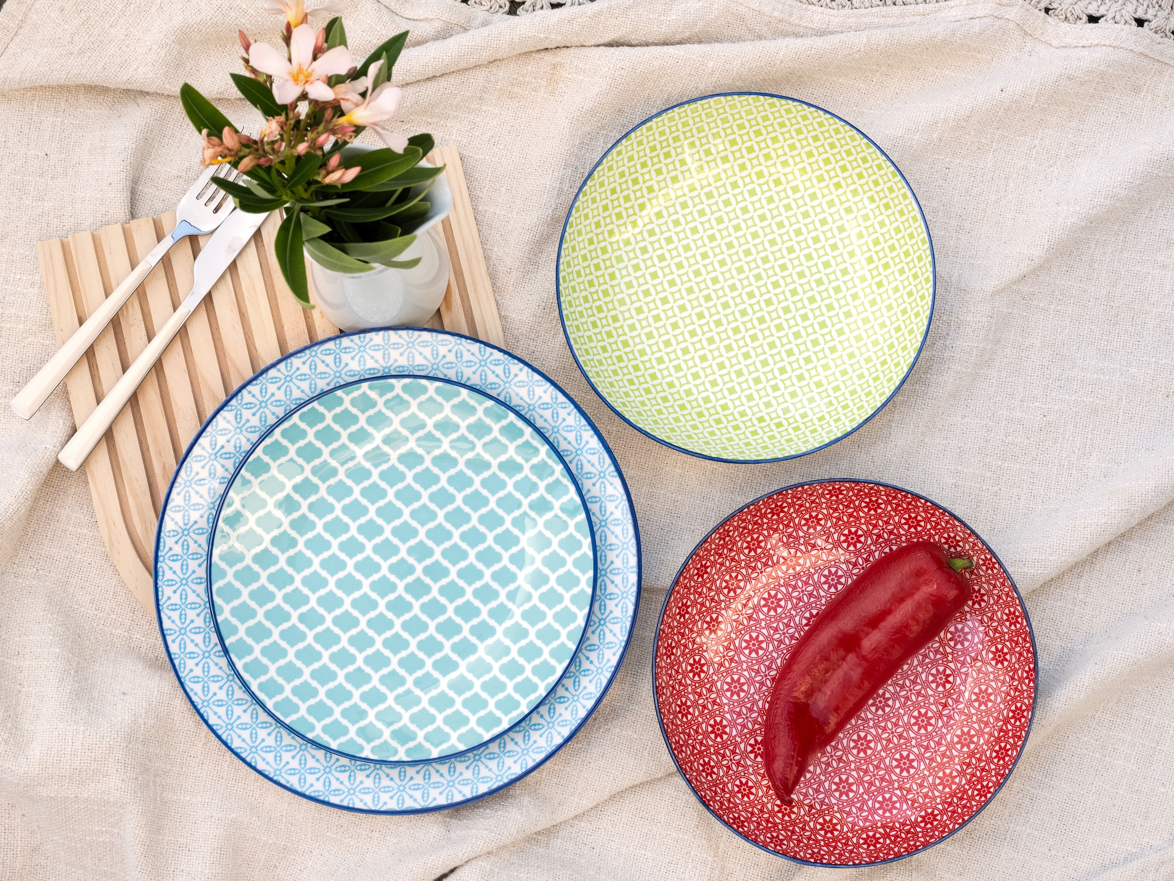 CreaTable Teller-Set »Mediterran«, (Set, 12 tlg.), traditionelle, keramische Motive